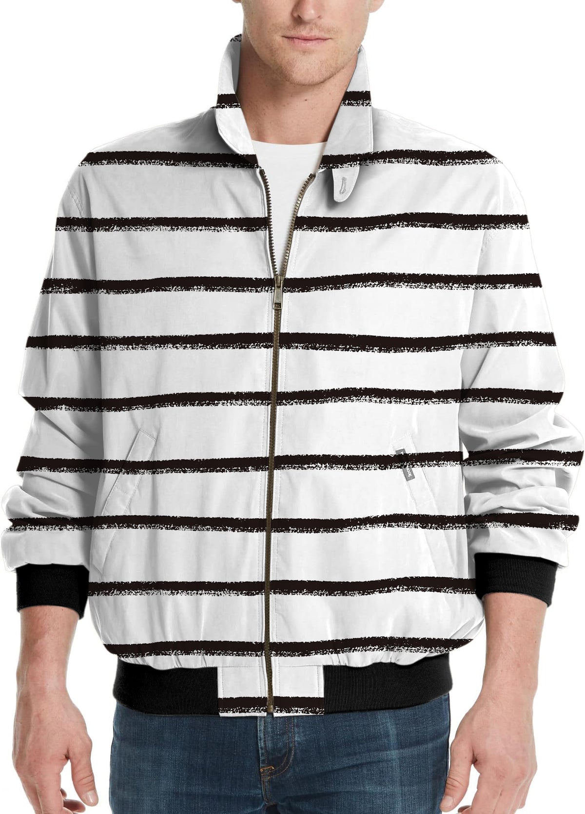 Black and white crayon-style stripes Men's Golf Windbreaker Light Jacket
