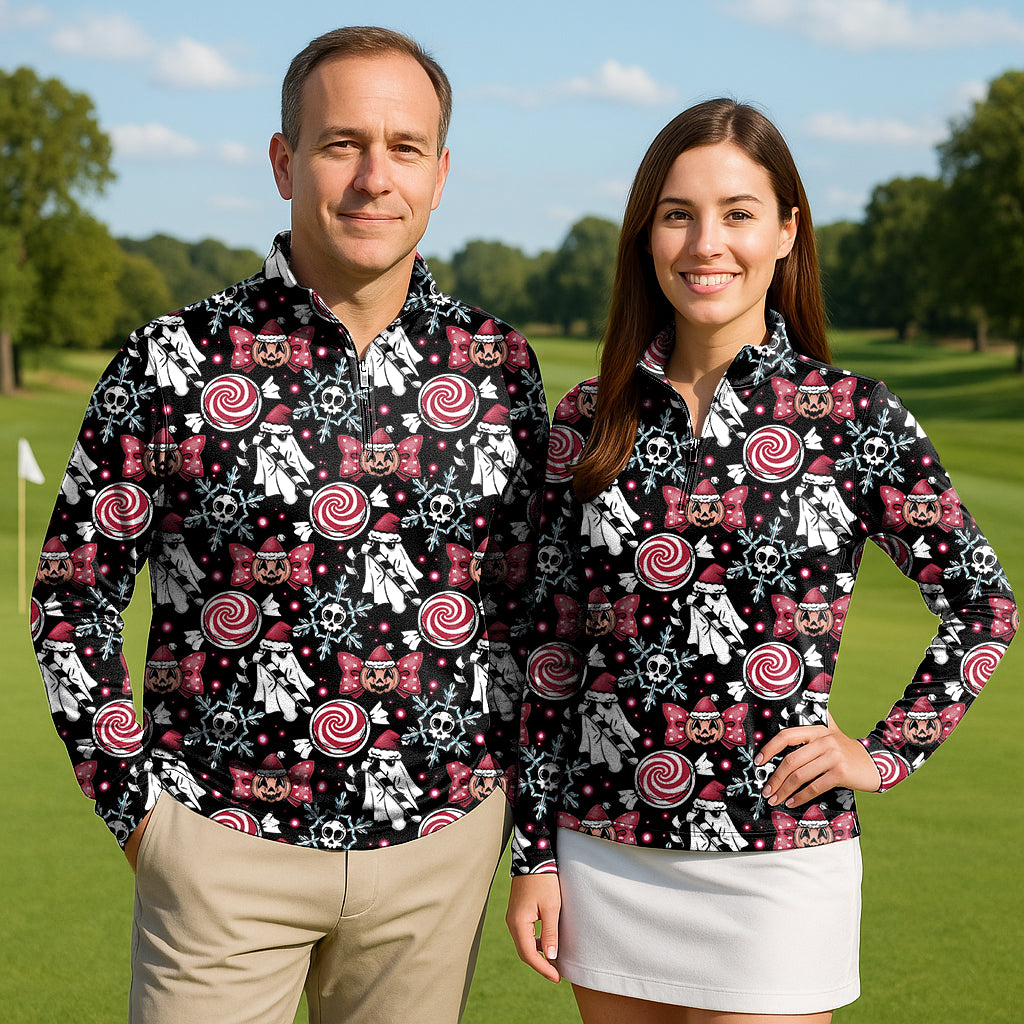 Halloween Christmas Couple Golf Active 3/4 Zip Top Long Sleeves