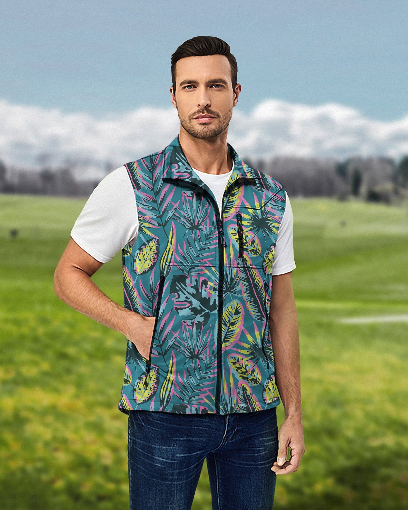 Men's Modern Tropics Lightweight Softshell Vest Sleeveless Jacket for Golf