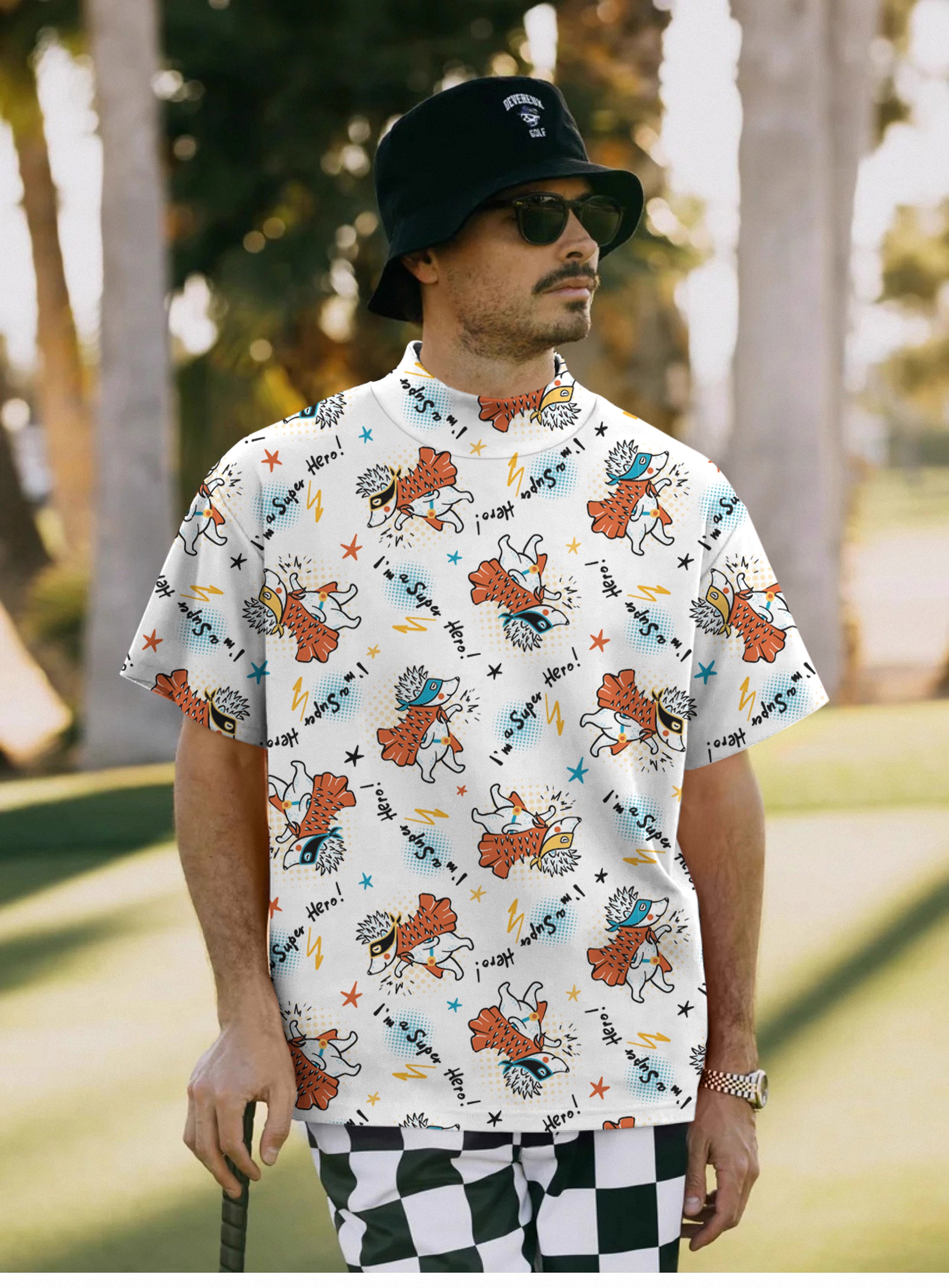 Men's Handsome Hedgehog Pullover High neck Long/Short sleeve T-Shirt