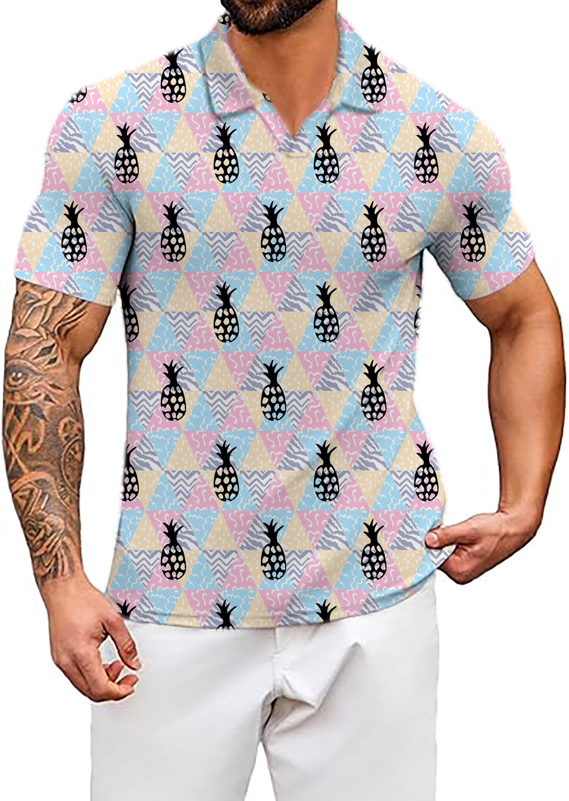 Men's Pineapple Paradise V Neck Golf Polo Shirts