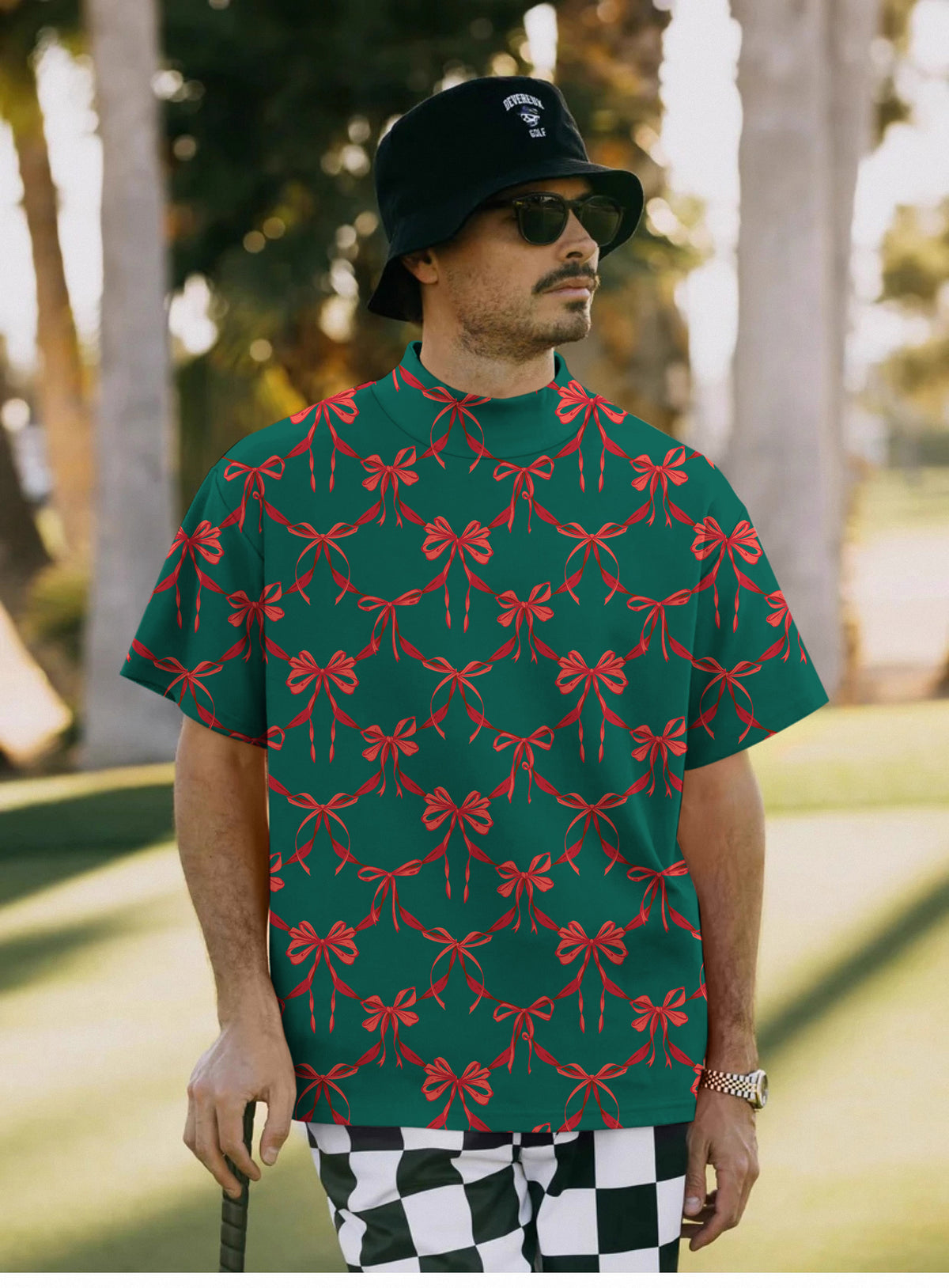 Men's Christmas red knot detail Mock Neck Long/Short Sleeve Golf Tops