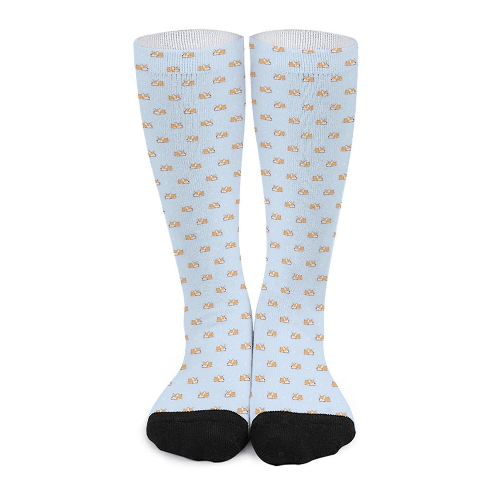 Cute corgi printed crew socks with cushioned sole, soft polyester blend, perfect gift for men and women