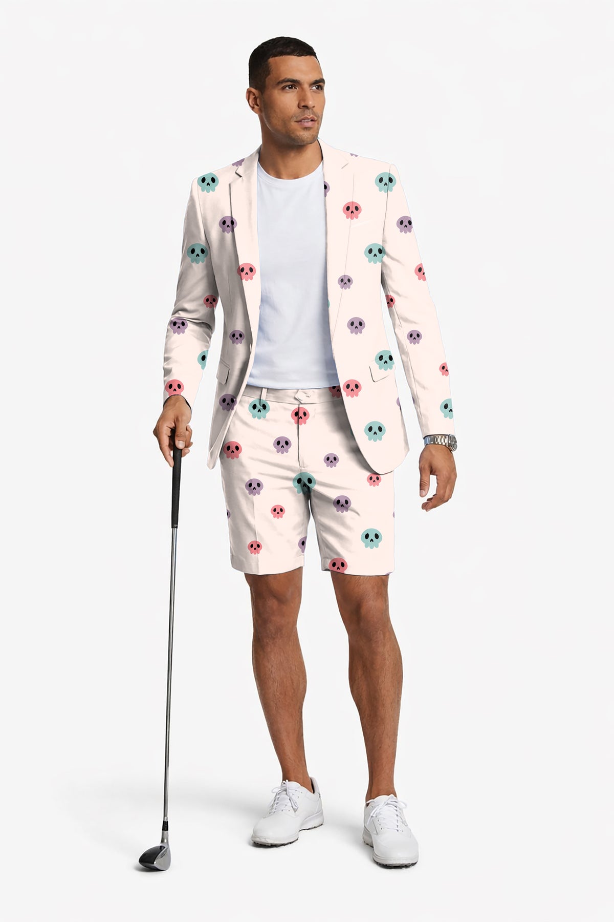 Colorful Halloween Skull Men's Party Costumes-Theme Party 2pcs Suit set-Blazer Shorts