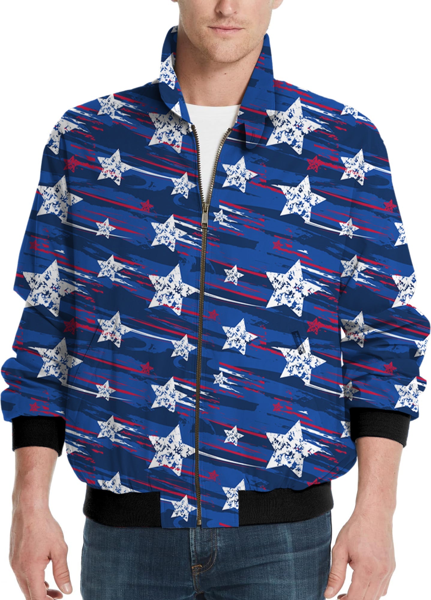 American Star men's golf windbreaker jacket with star pattern and zipper front