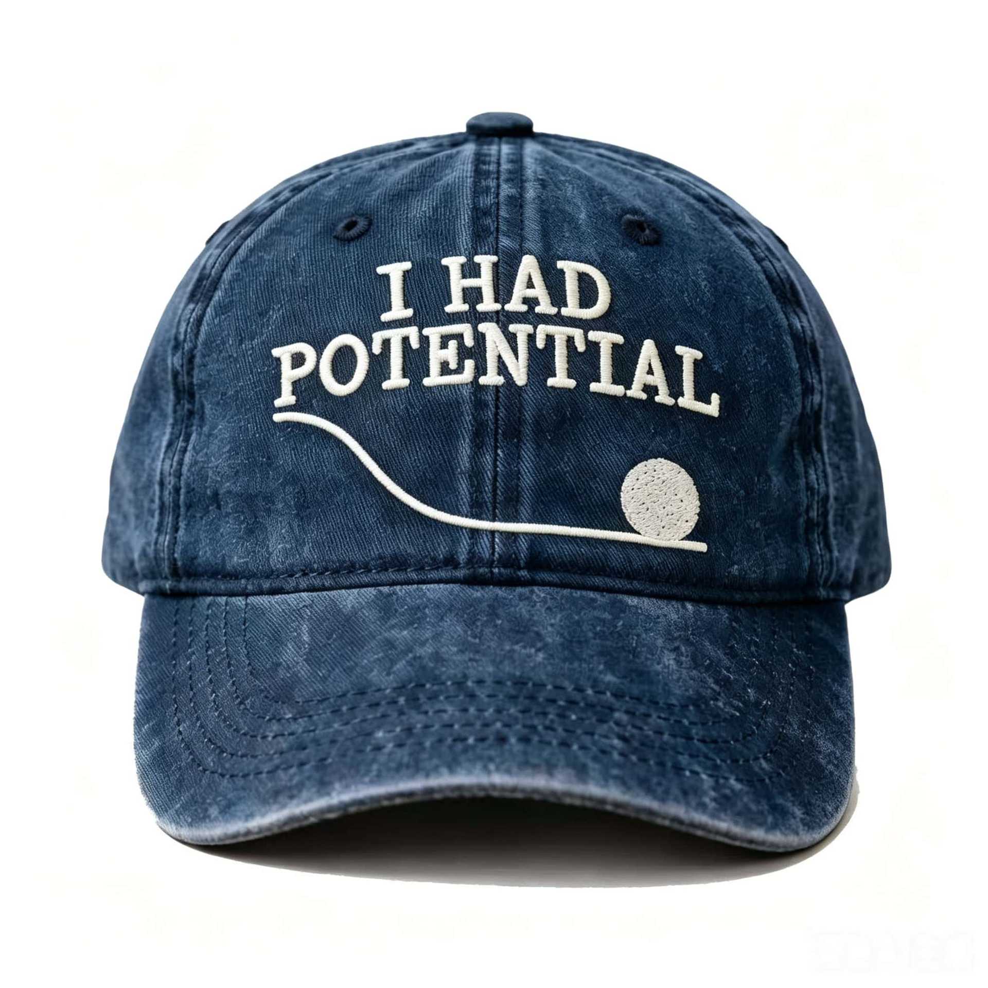 Embroidered I Had Potential Golf White Name Hats