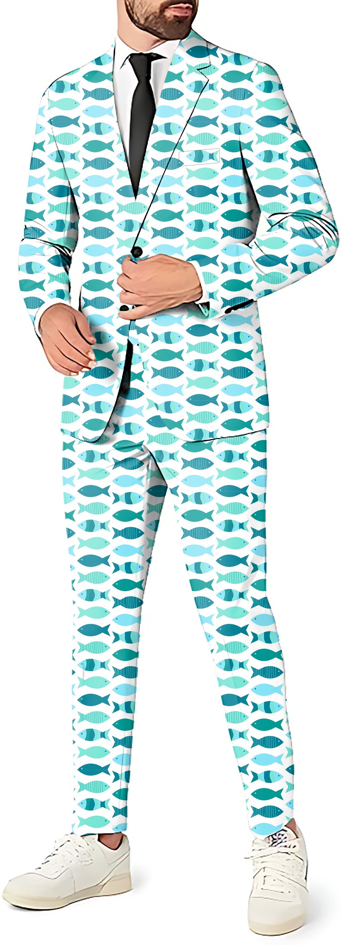 Fish Pond Men's party suit set with fish pattern blazer, pants, and vest for themed events