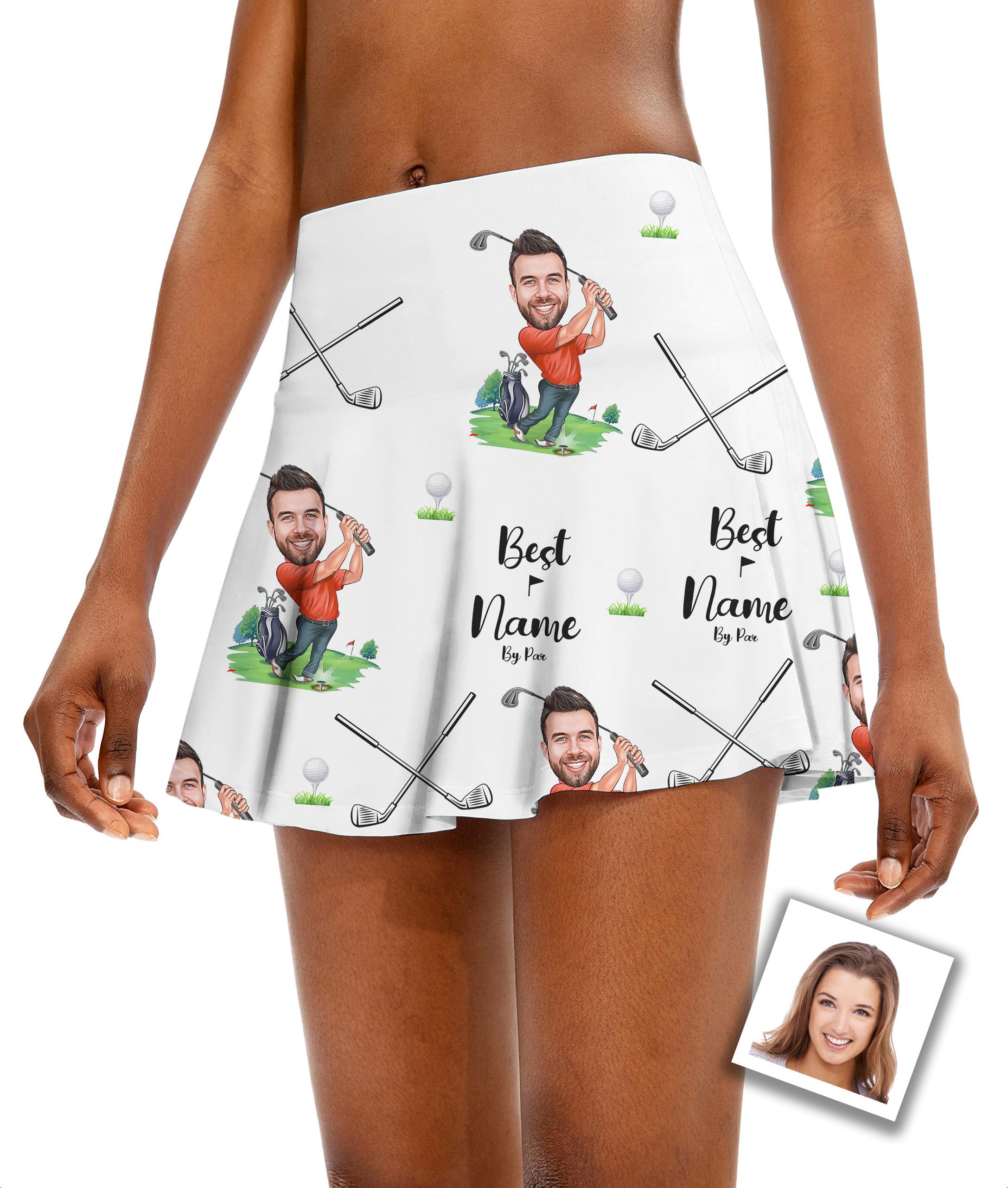 Custom Photo Face & Your Name Women's Athletic Golf Skorts Flared Skirts