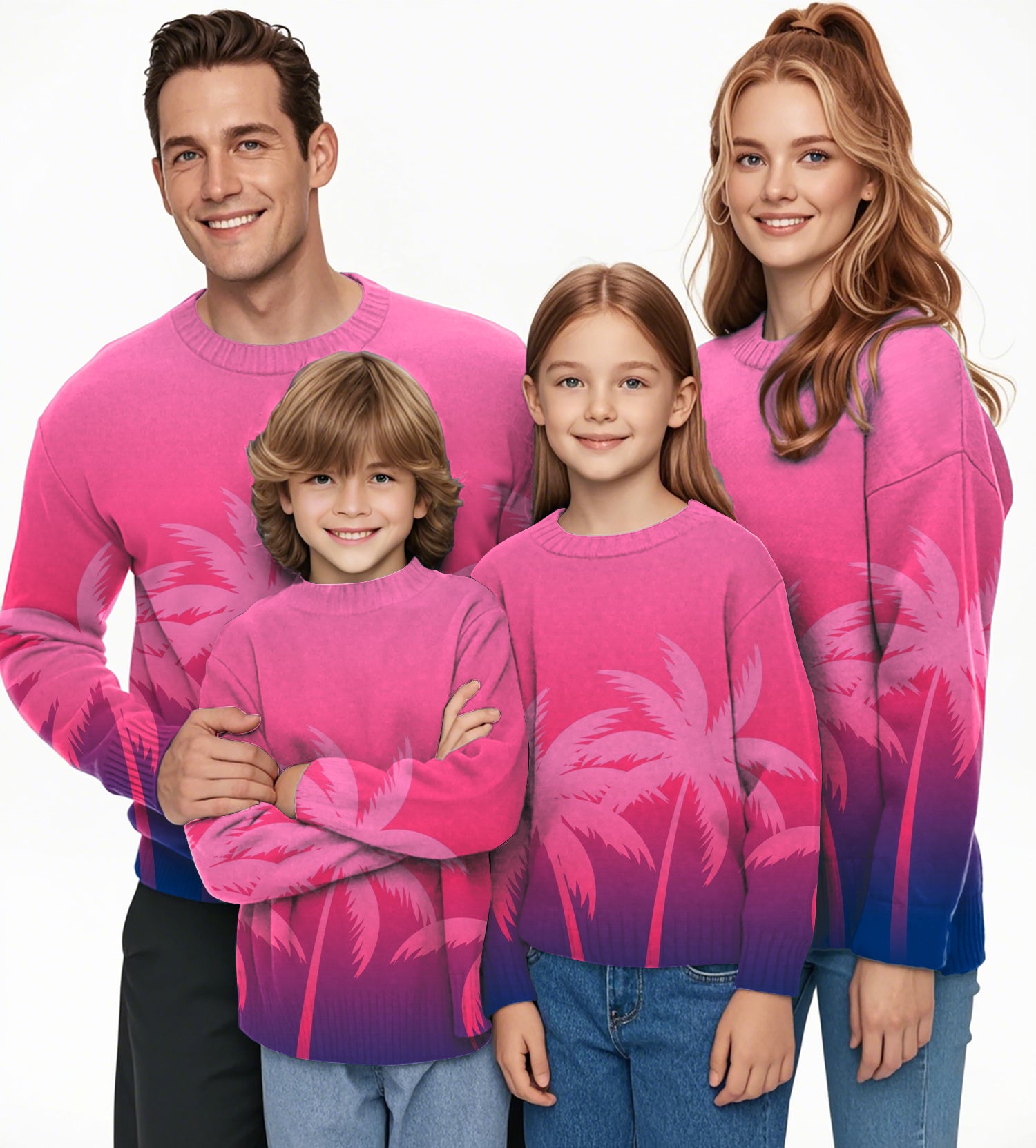 Pink Palm Paradise Crewneck Pullover Ugly Sweater Men Women boy girl family