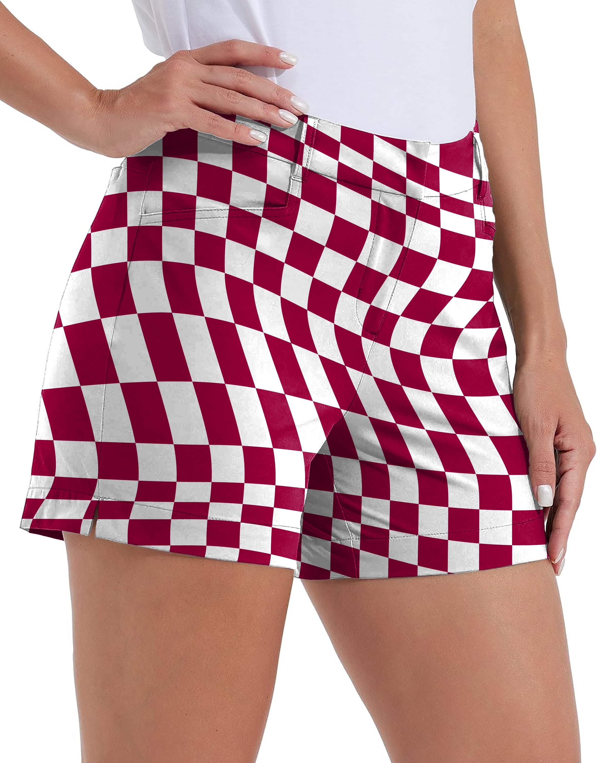Distorted space Own Logo quick-drying women's golf shorts with pockets and checkered pattern