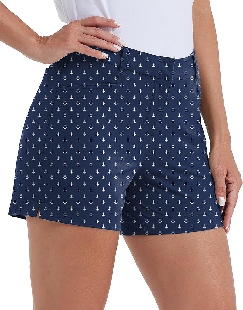 Dark blue anchor polo women's quick-drying golf shorts with pockets and waterproof fabric
