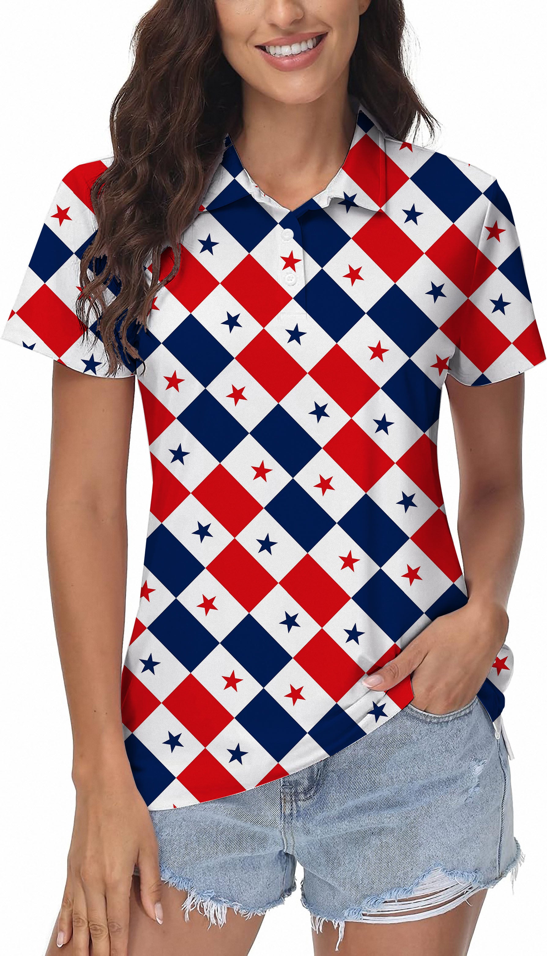 Argyle US Star flag Women's Golf Polo