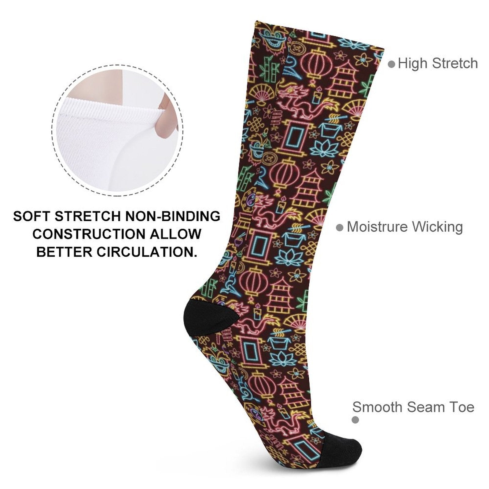 Neon Chinese New Year Prined socks Gifts for Men Women