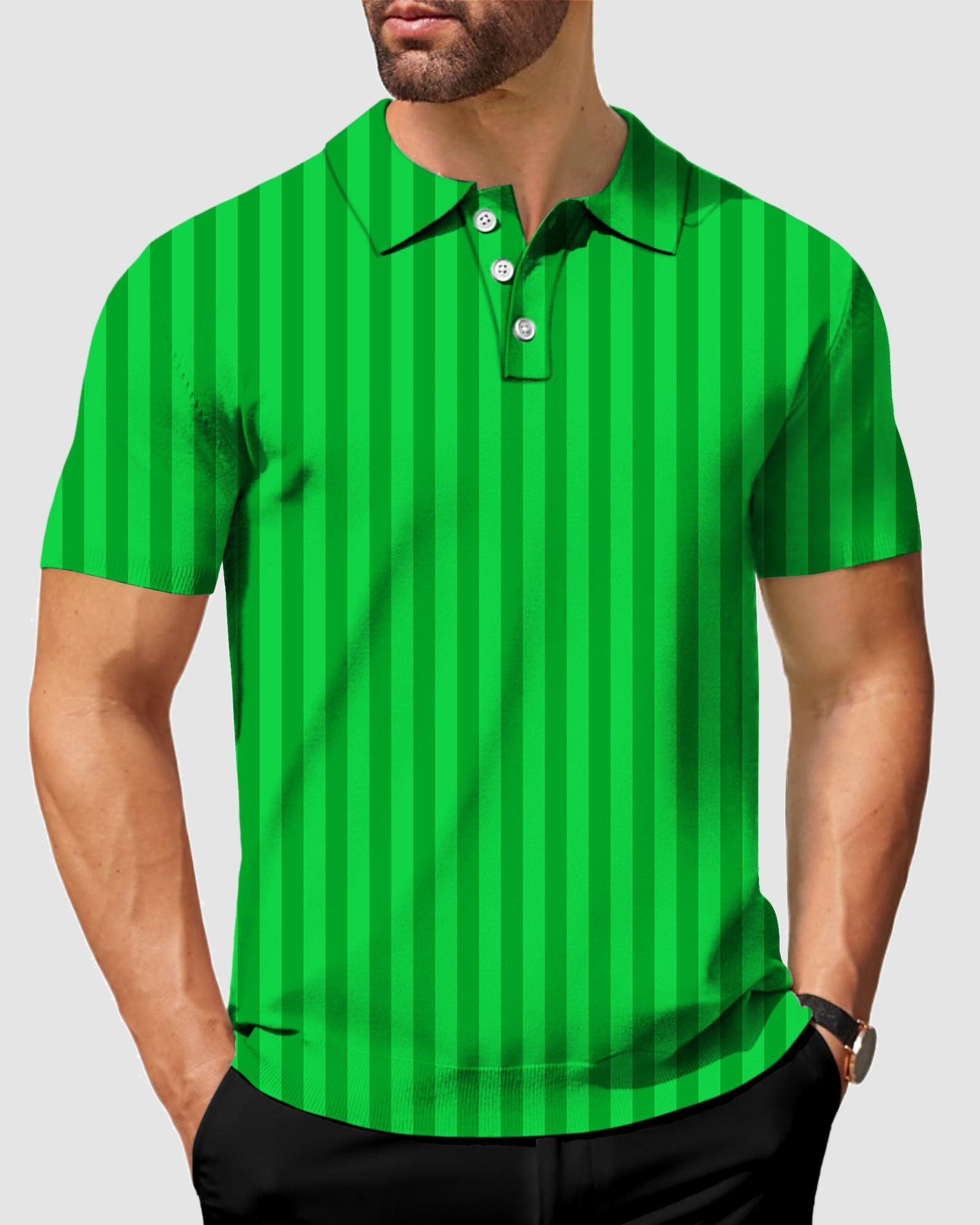 Men s green Vertical stripes golf polo