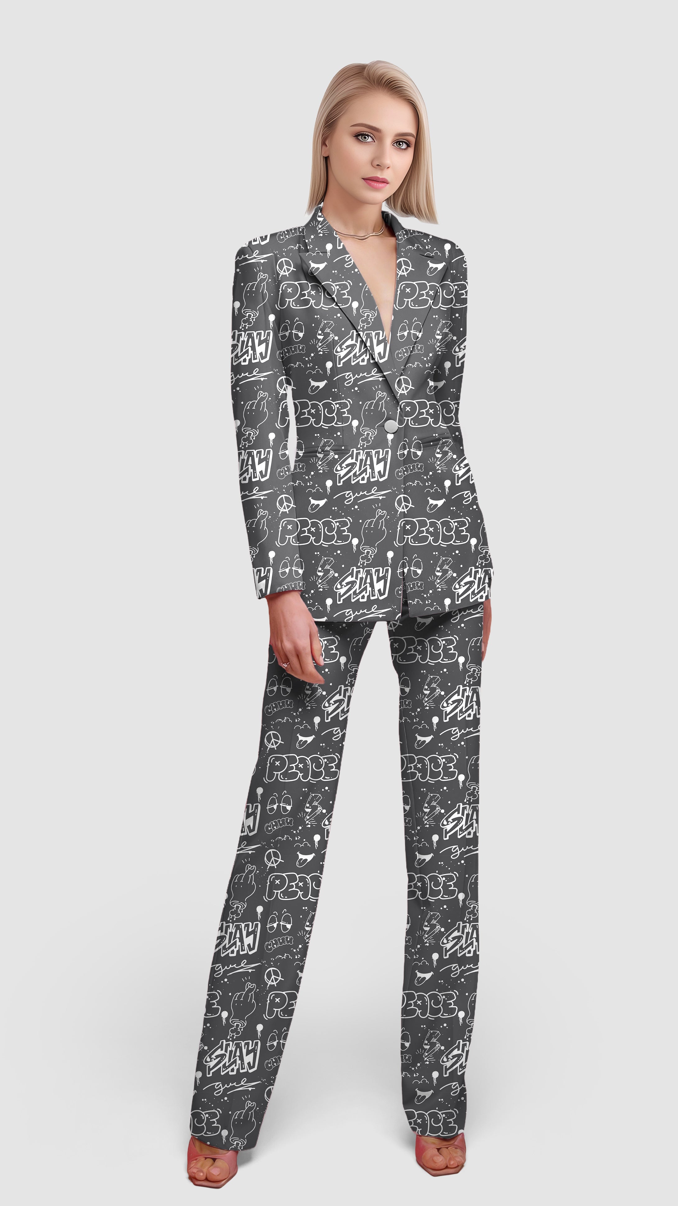 Gray Slay Peace Women's Blazer Casual Work Office Blazer Suit set