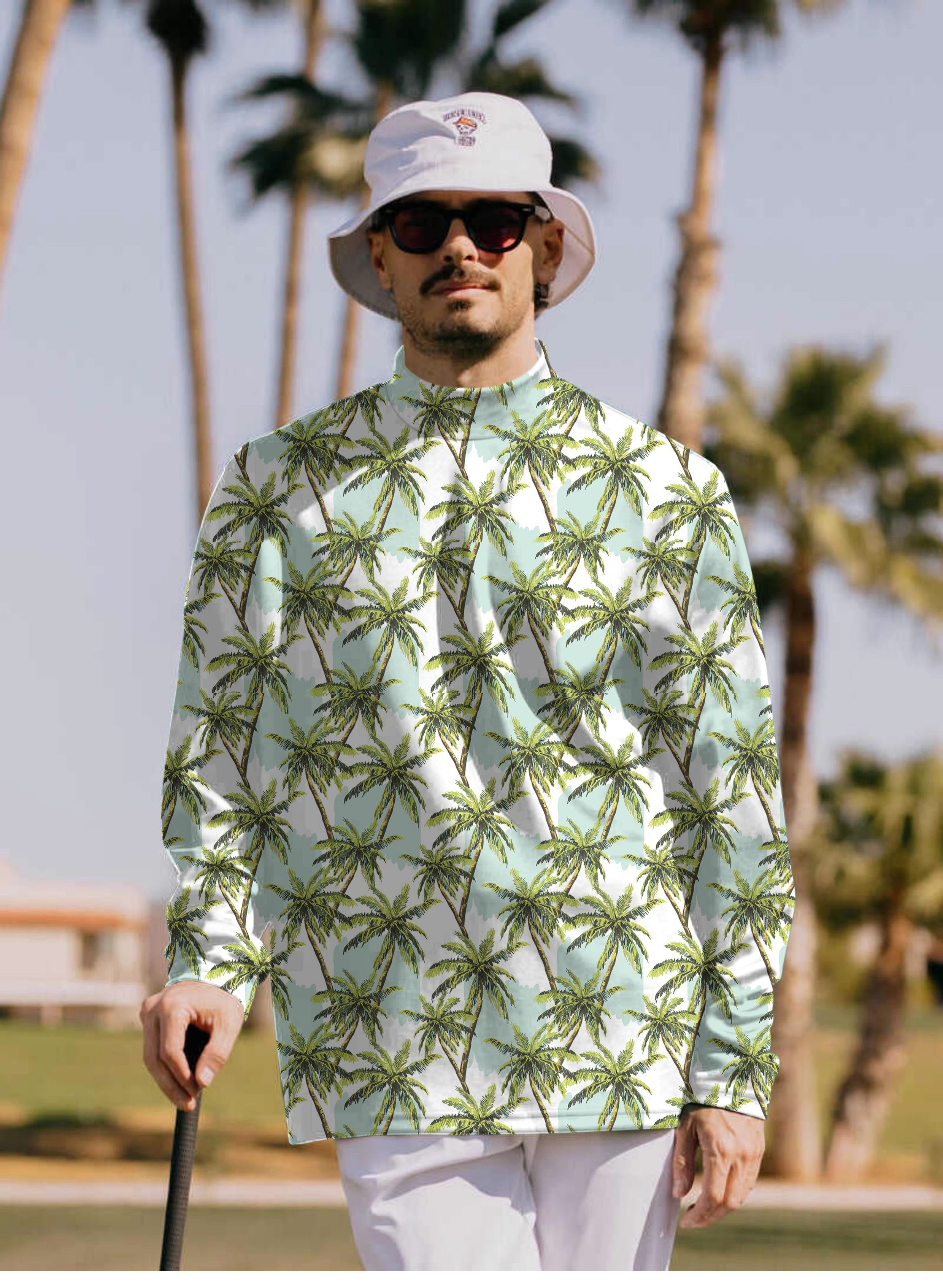 Men's Coconut trees Pullover High neck Long/Short sleeve T-Shirt