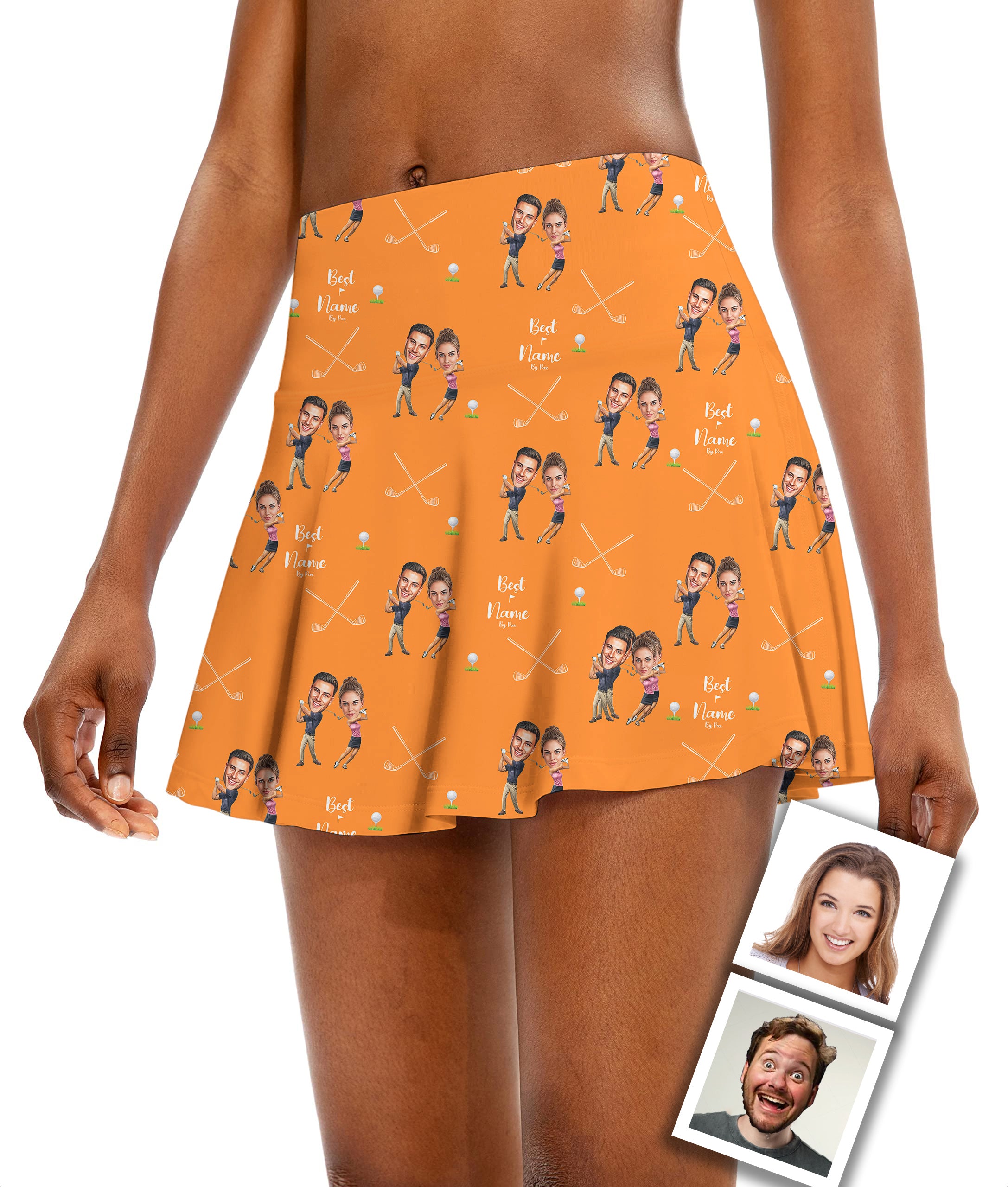 Custom Couple Photo Face & Name Women's Athletic Golf Skorts Flared Skirts