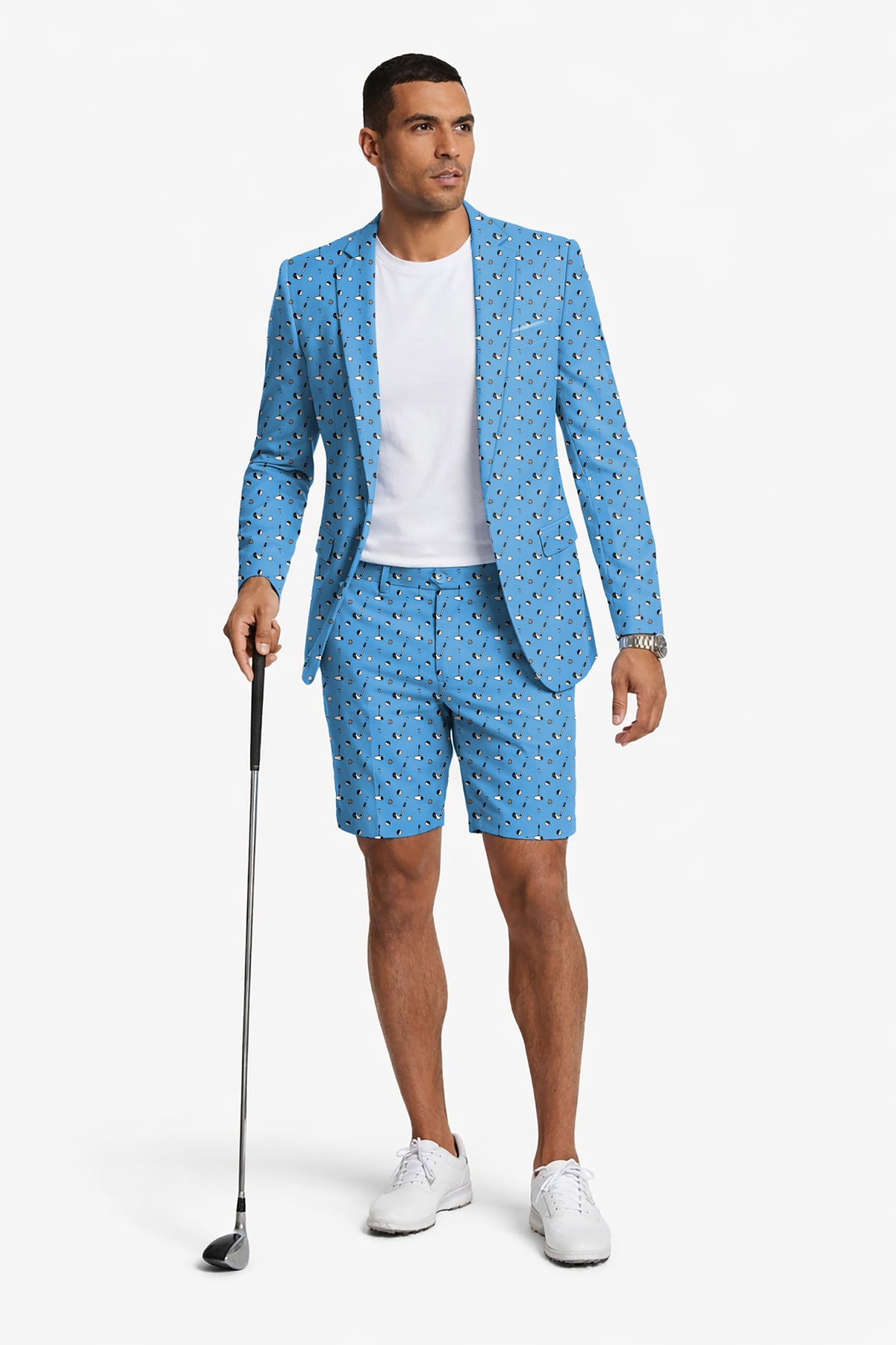 Sky-blue golf life Men's Party Costumes-Theme Party 2pcs Suit set-Blazer Shorts