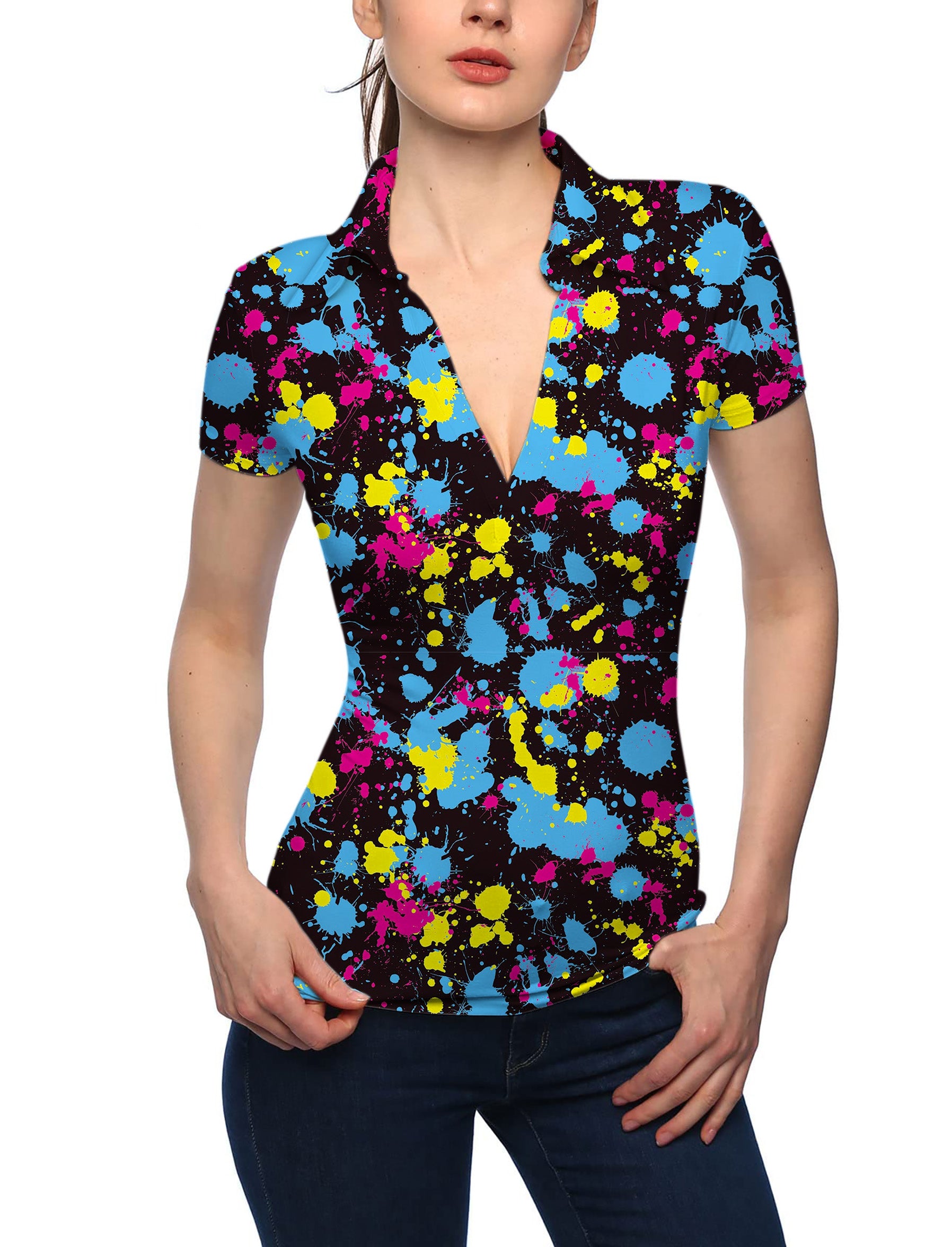 Women's V2 Paint Splatter V Neck Golf Polo