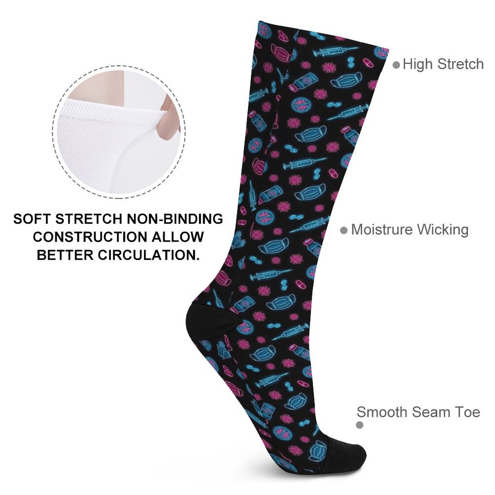 Neon Nurse Prined socks Gifts for Men Women
