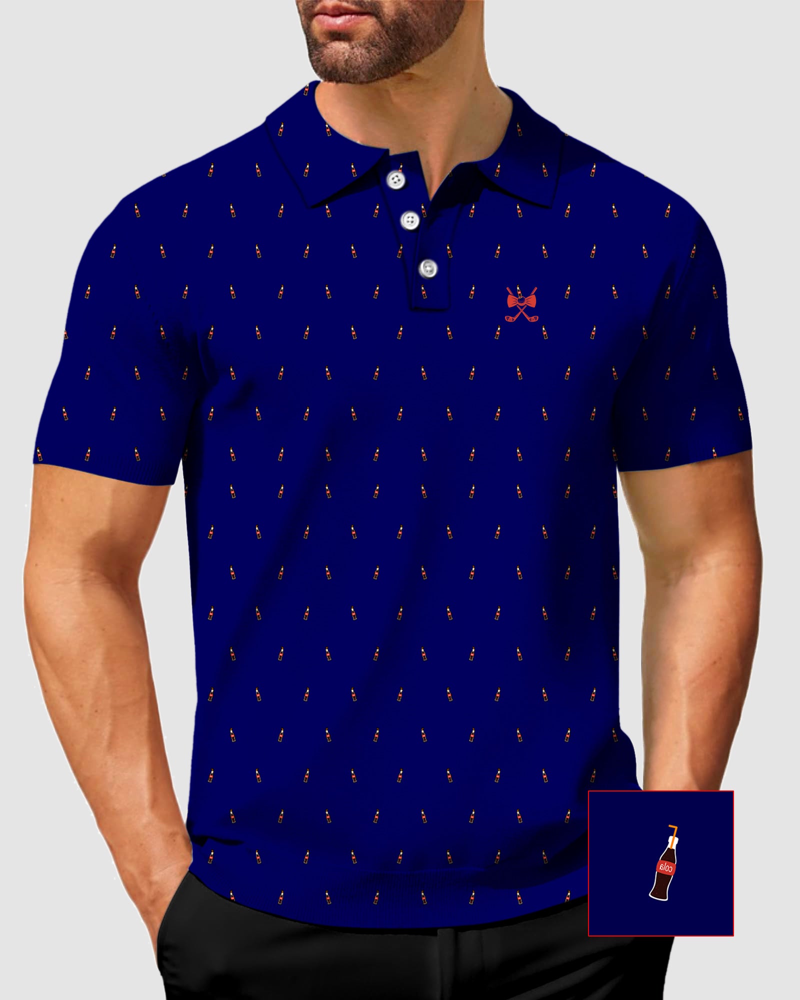 Men's Navy Cola Glass Bottle Golf Polo