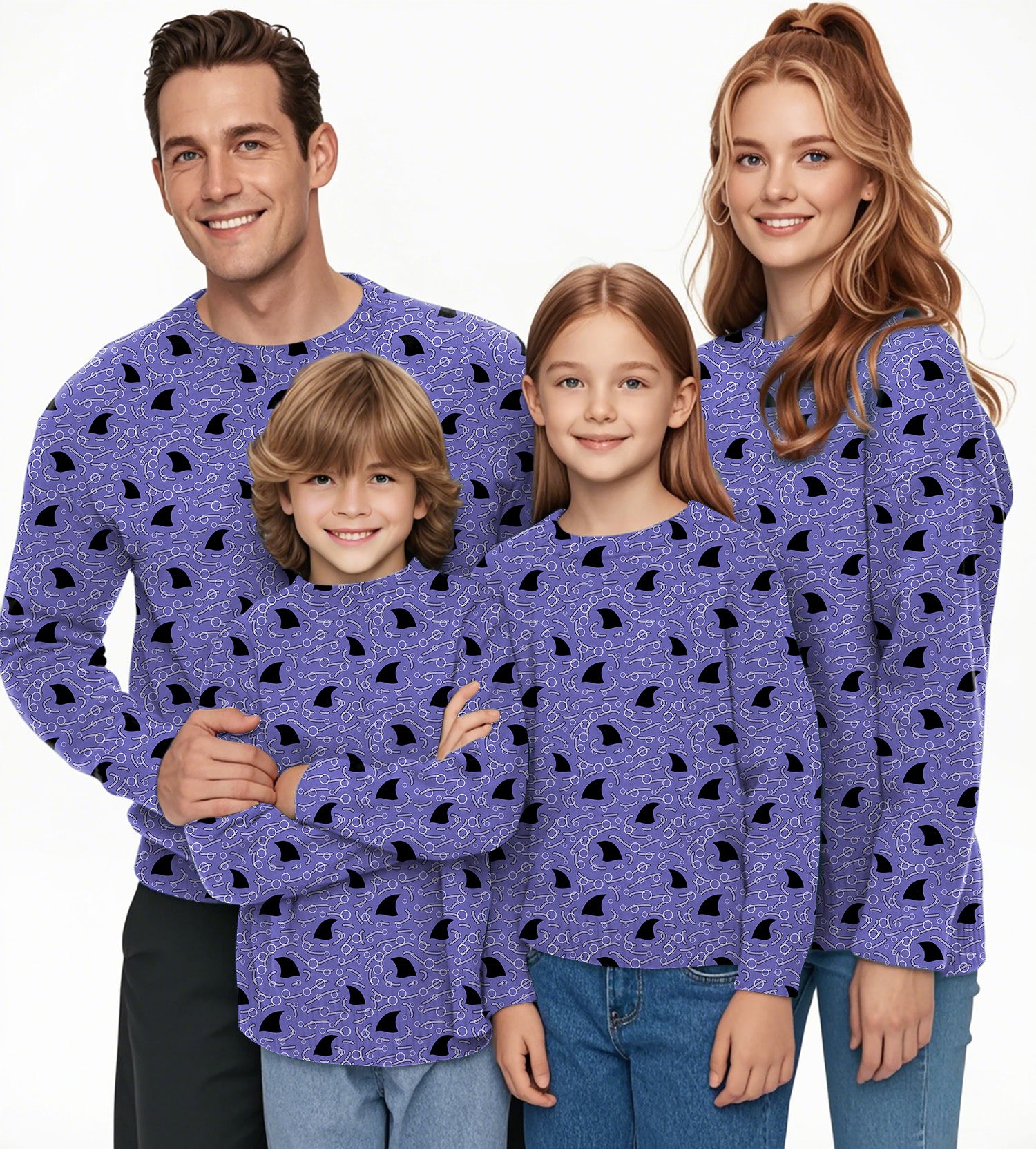 Shark Fin Seamless Crewneck Pullover Ugly Sweater Men Women boy girl family