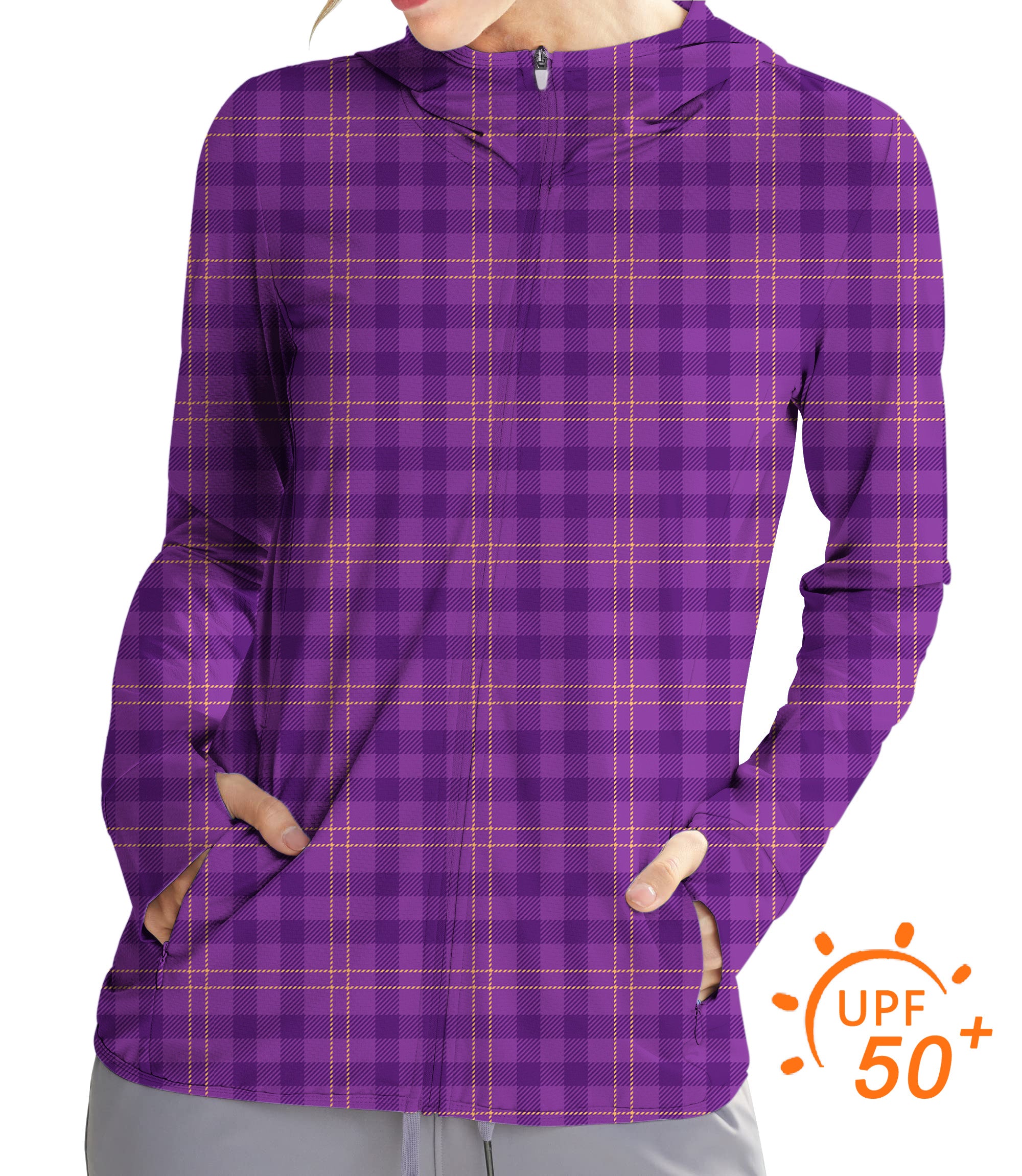 Women's Outdoor Halloween purple plaid Golf Sun Protection Slim Fit zip hoodies