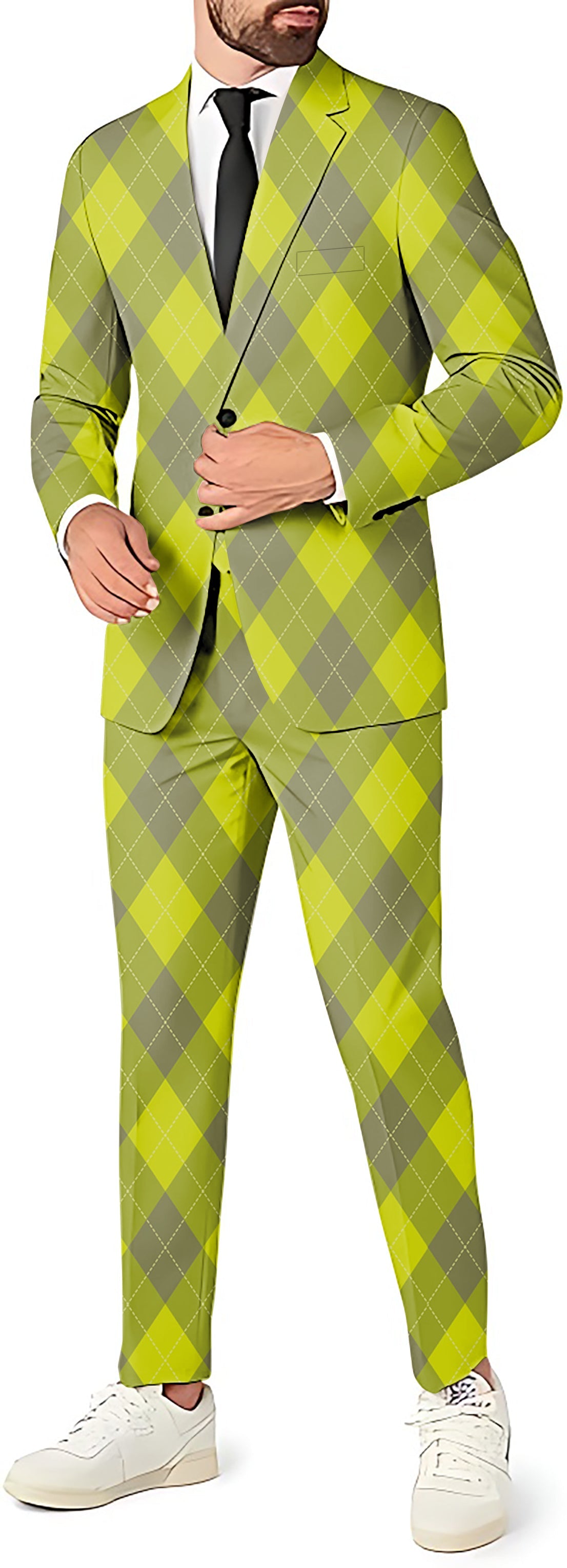 Yollow Argyle men's yellow argyle blazer and pants party suit set