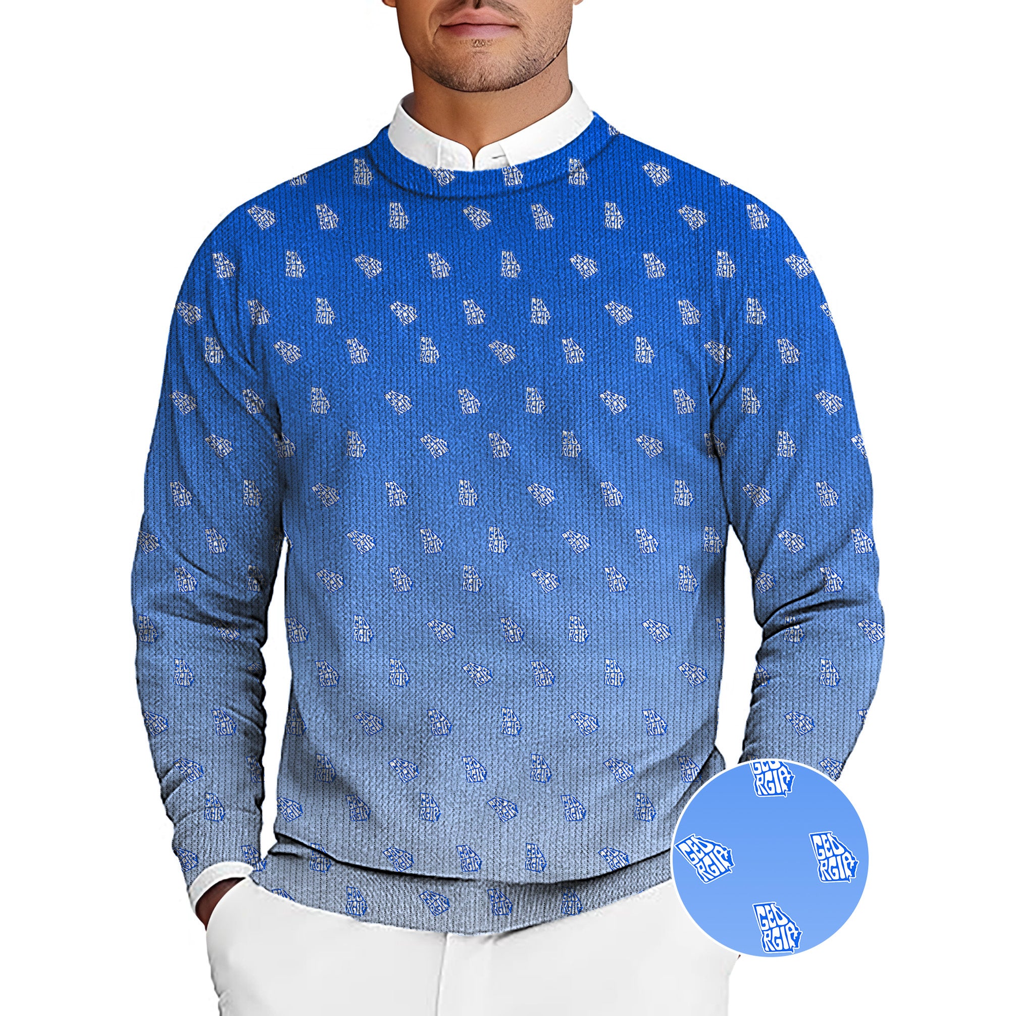 Blue Georgia Men's Golf Crewneck Pullover Sweaters Ugly Sweater