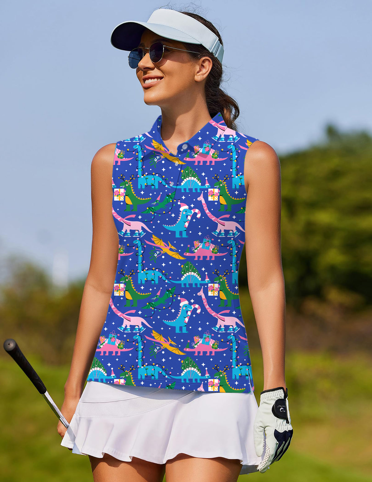 Christmas Dinosaur Women's golf Sleeveless shirt
