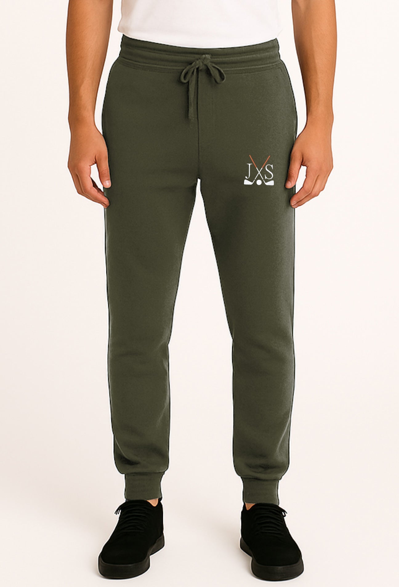 Embroidery solid color green plus size sports sweatpants with golf club and initials embroidery
