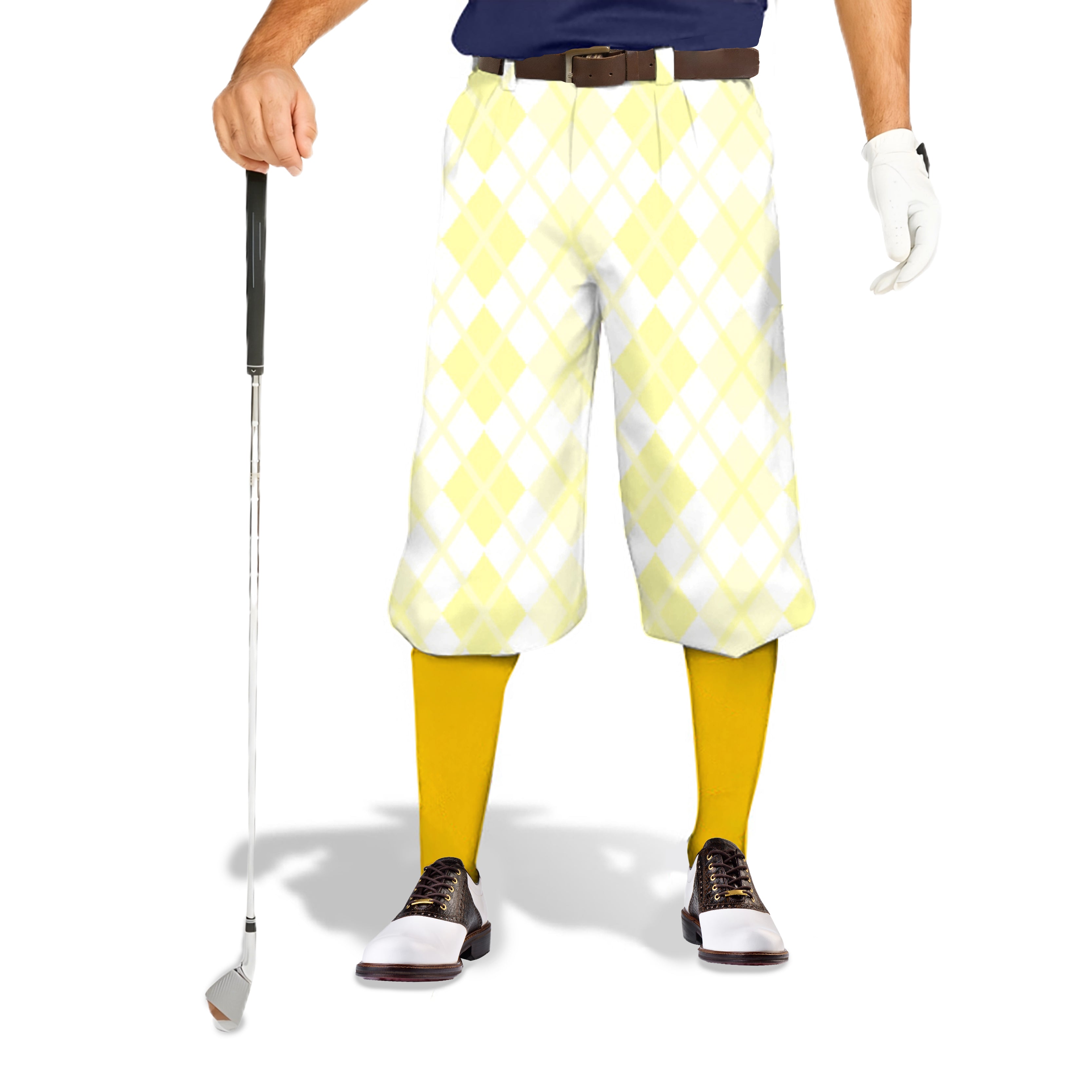 Men's Argyle yellow grid golf knickers with snug ankle cuffs and breathable fabric