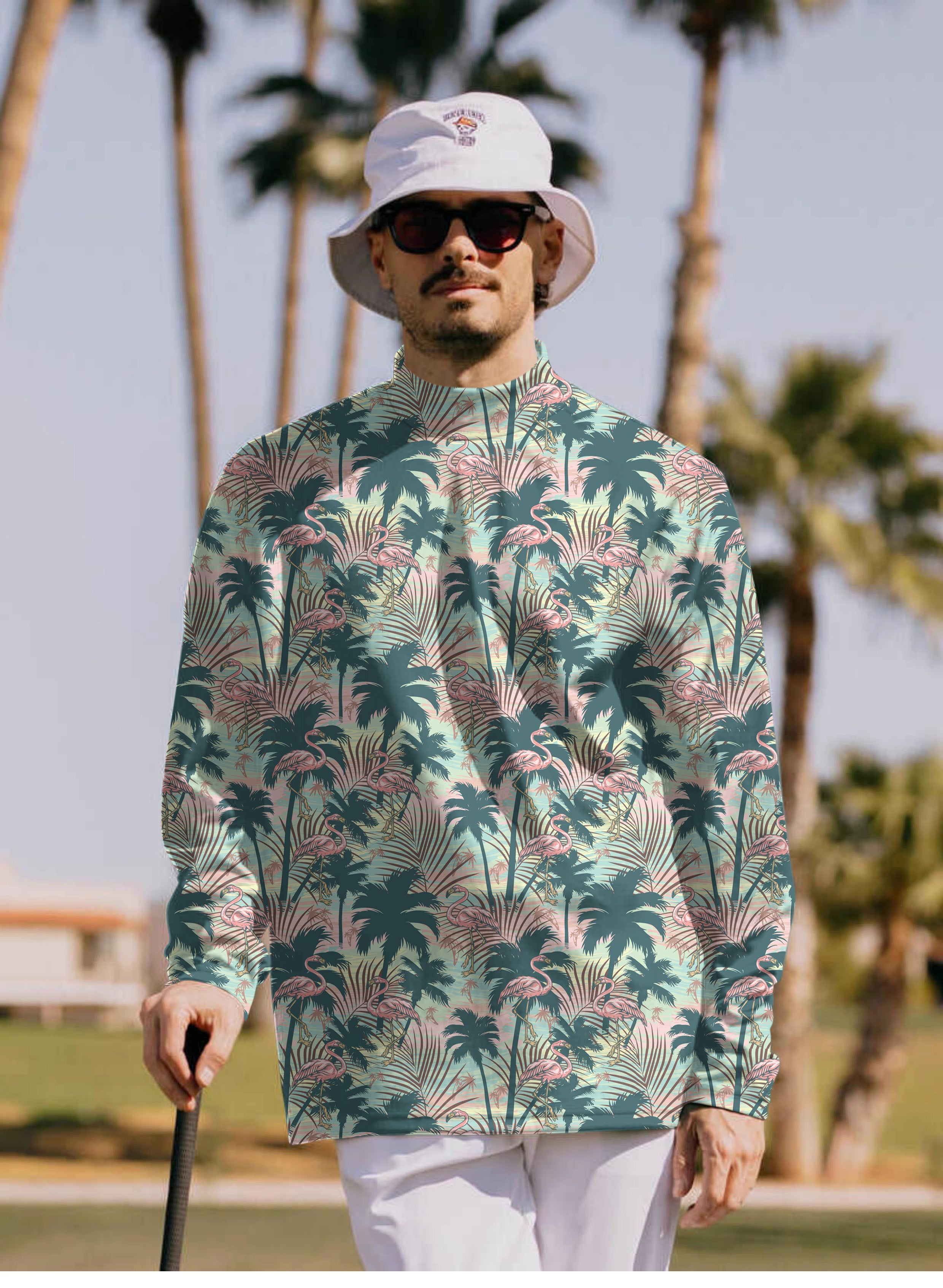 Men's Dazed Flamingo Pullover High neck Long/Short sleeve T-Shirt