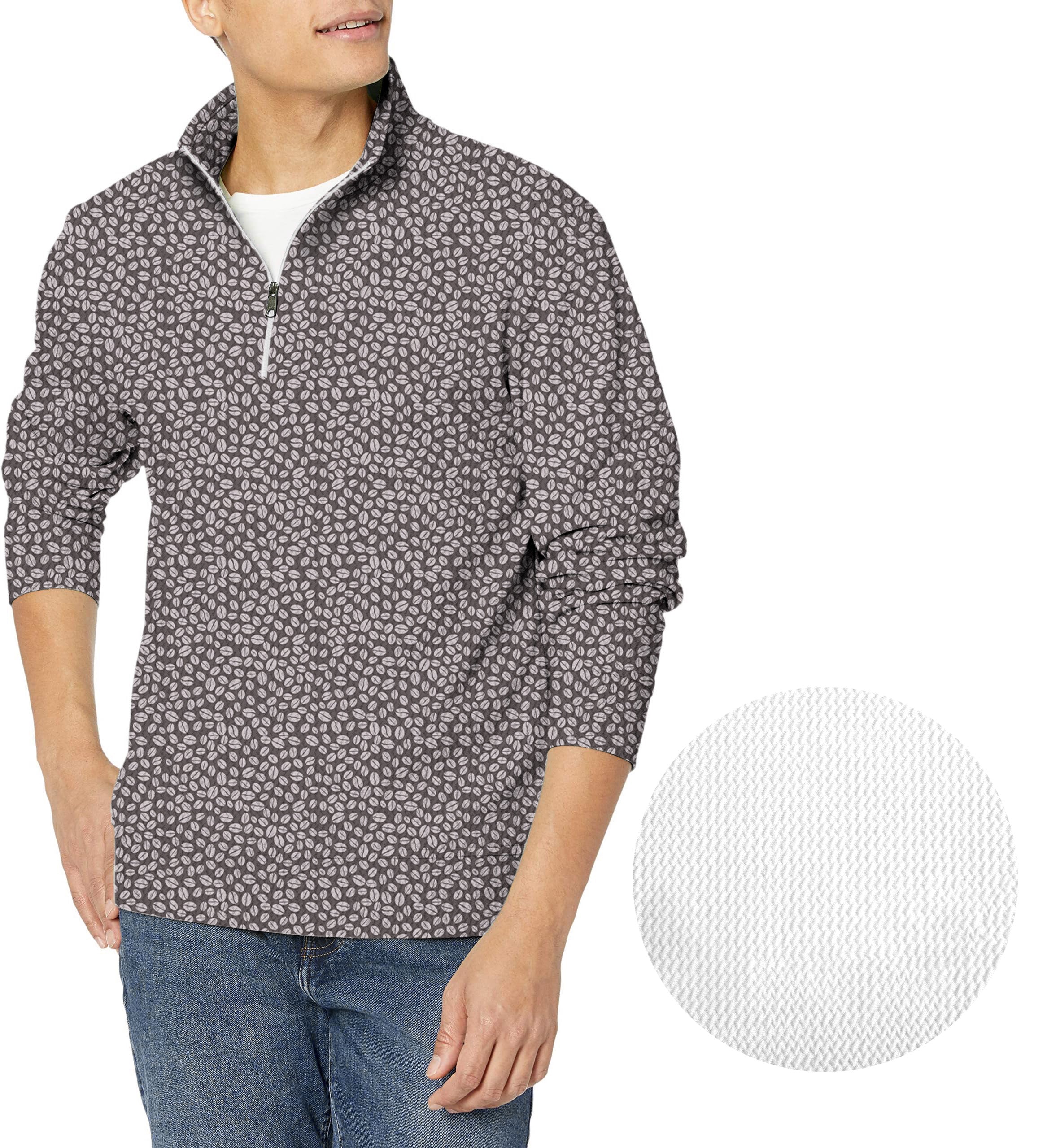 Men's golf pullover with coffee beans pattern and waffle texture zipper design