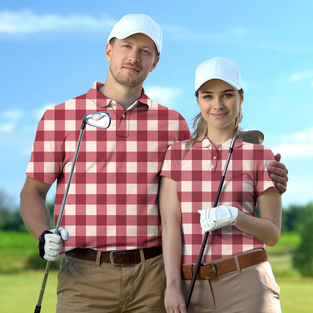 Couple Christmas red checkerboard set Golf Championship Trophy tournament