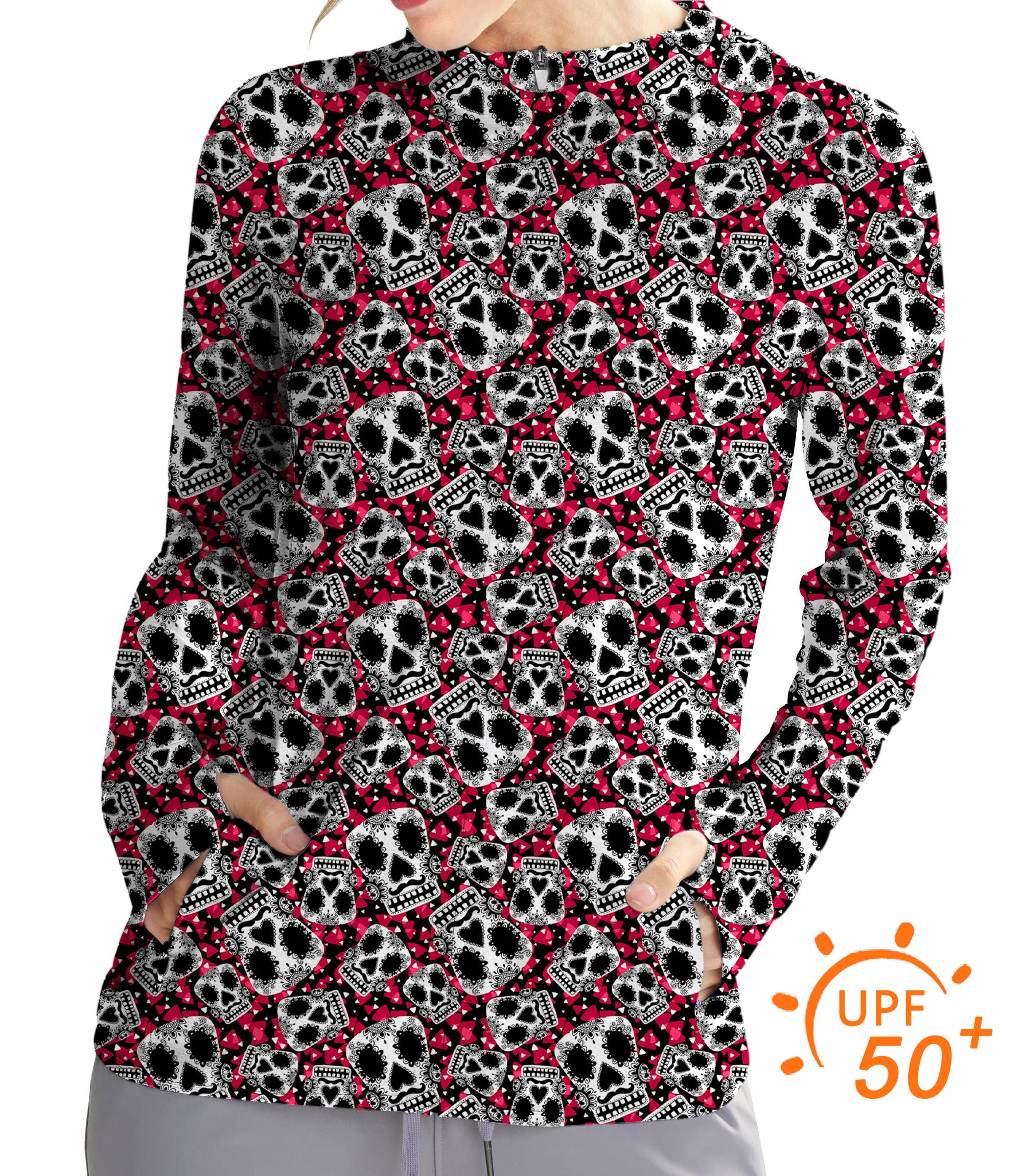 Women's Outdoor Sugar Skull Pattern Golf Sun Protection Slim Fit zip hoodies