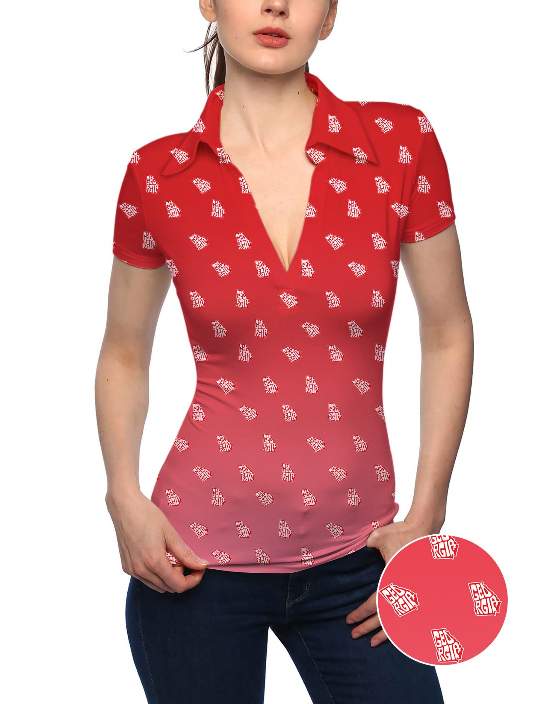 Women's Red Georgia V Neck Golf Polo