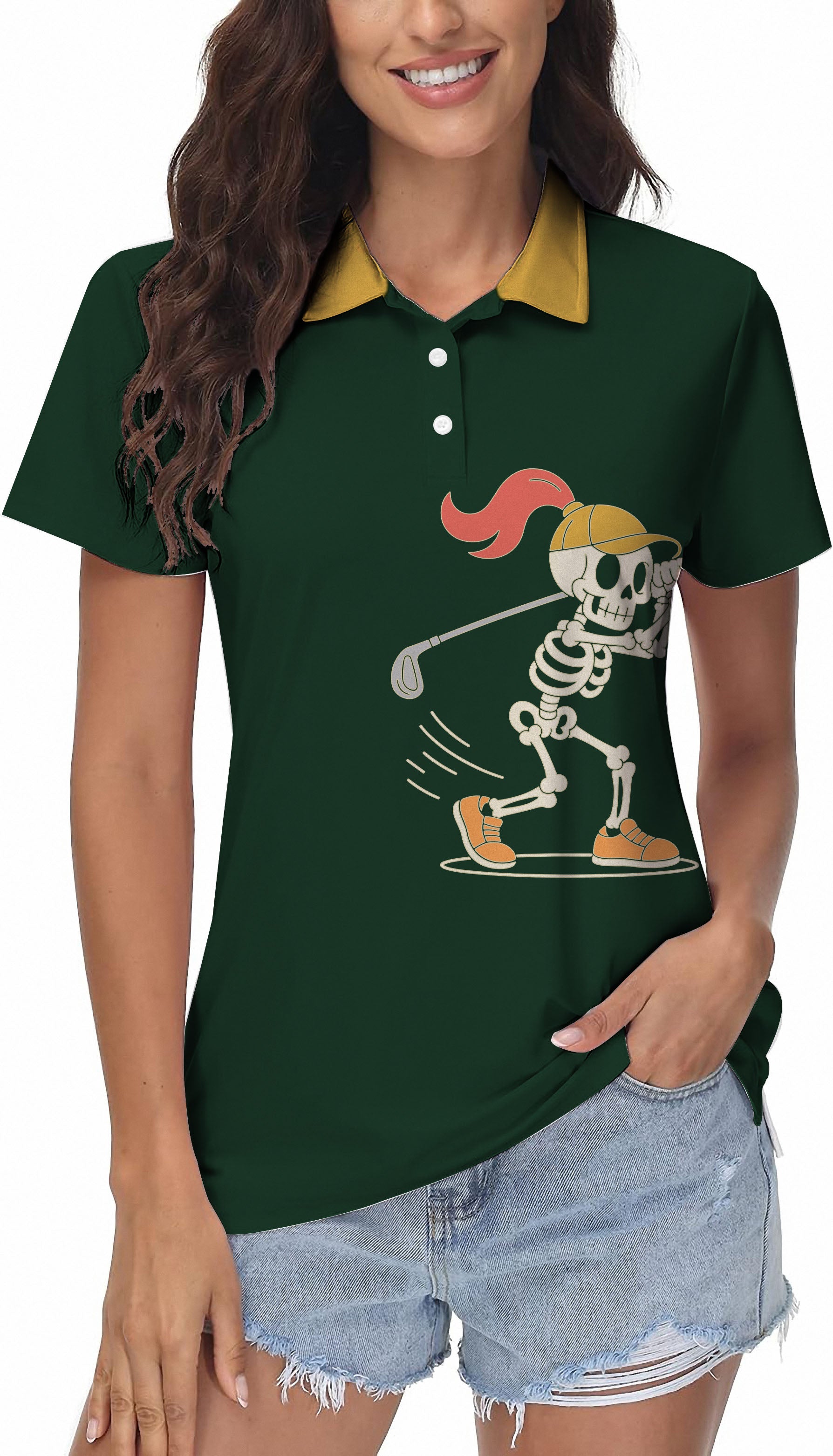 Pumpkin Green Halloween Skeleton Golf Women's golf Sleeveless shirt