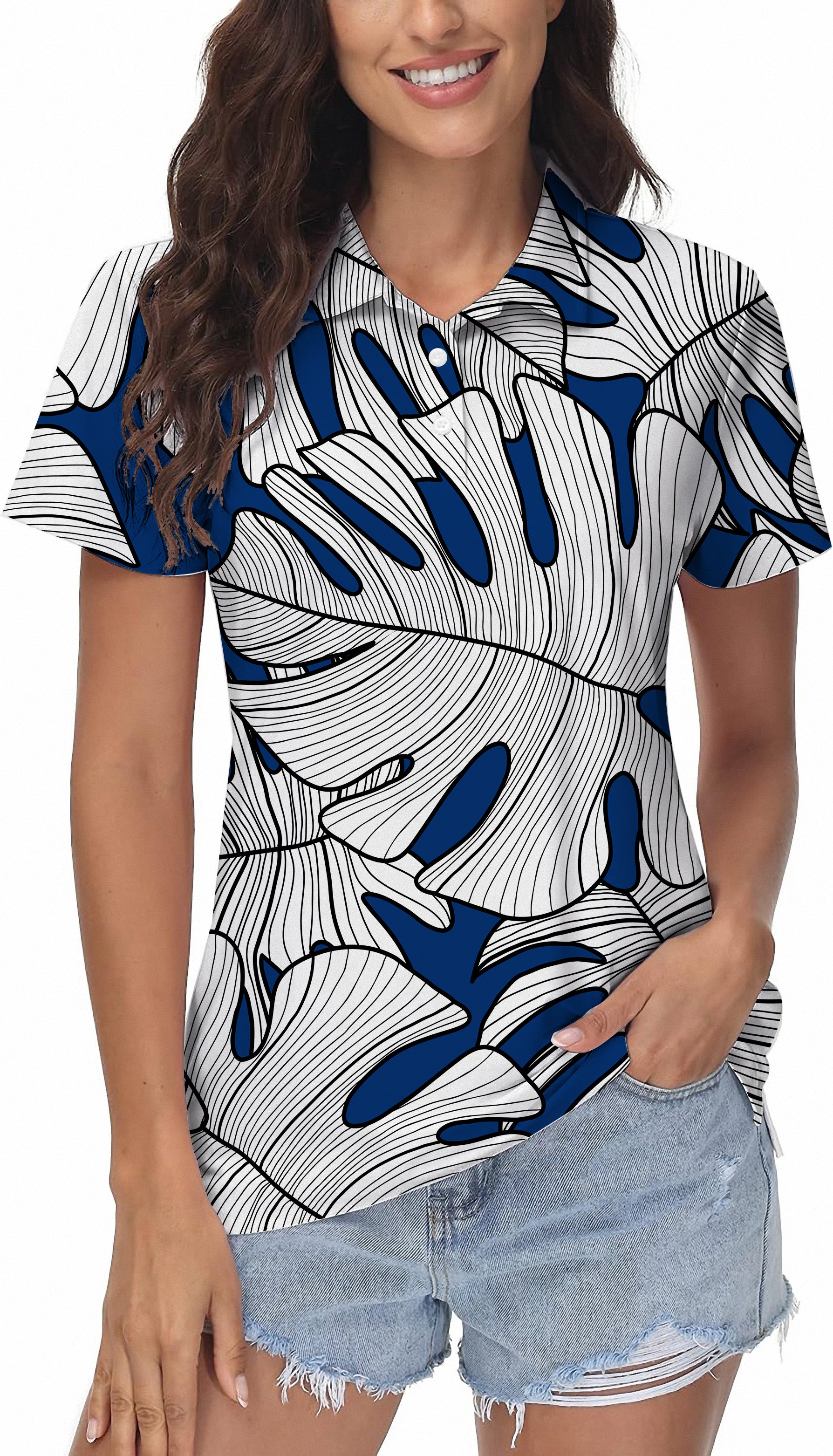 Women's Golf Polo Floral Split-leaf Philodendron plant