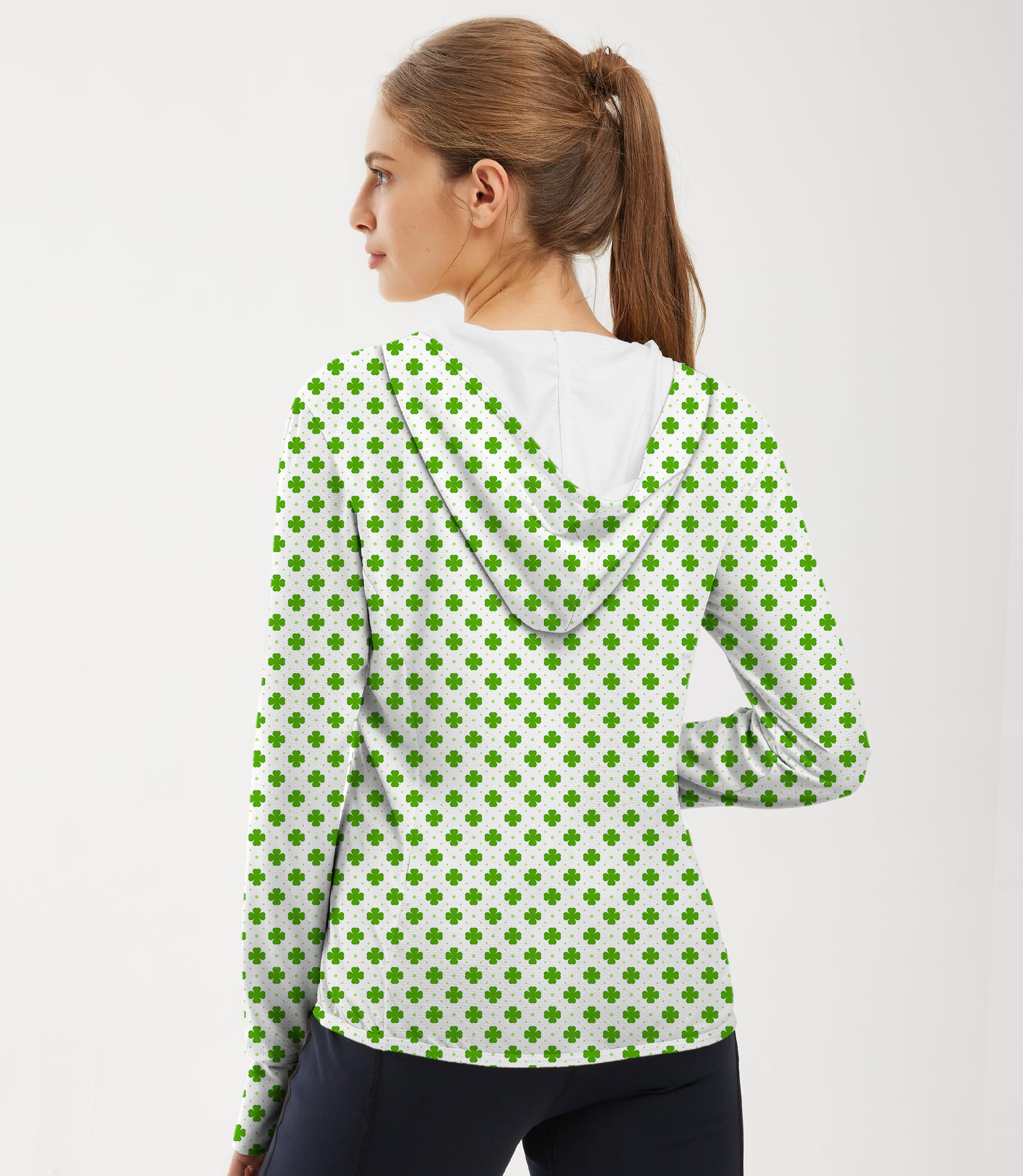 Women's Outdoor Leaf clover St. Patrick's Day Golf Sun Protection Slim Fit zip hoodies