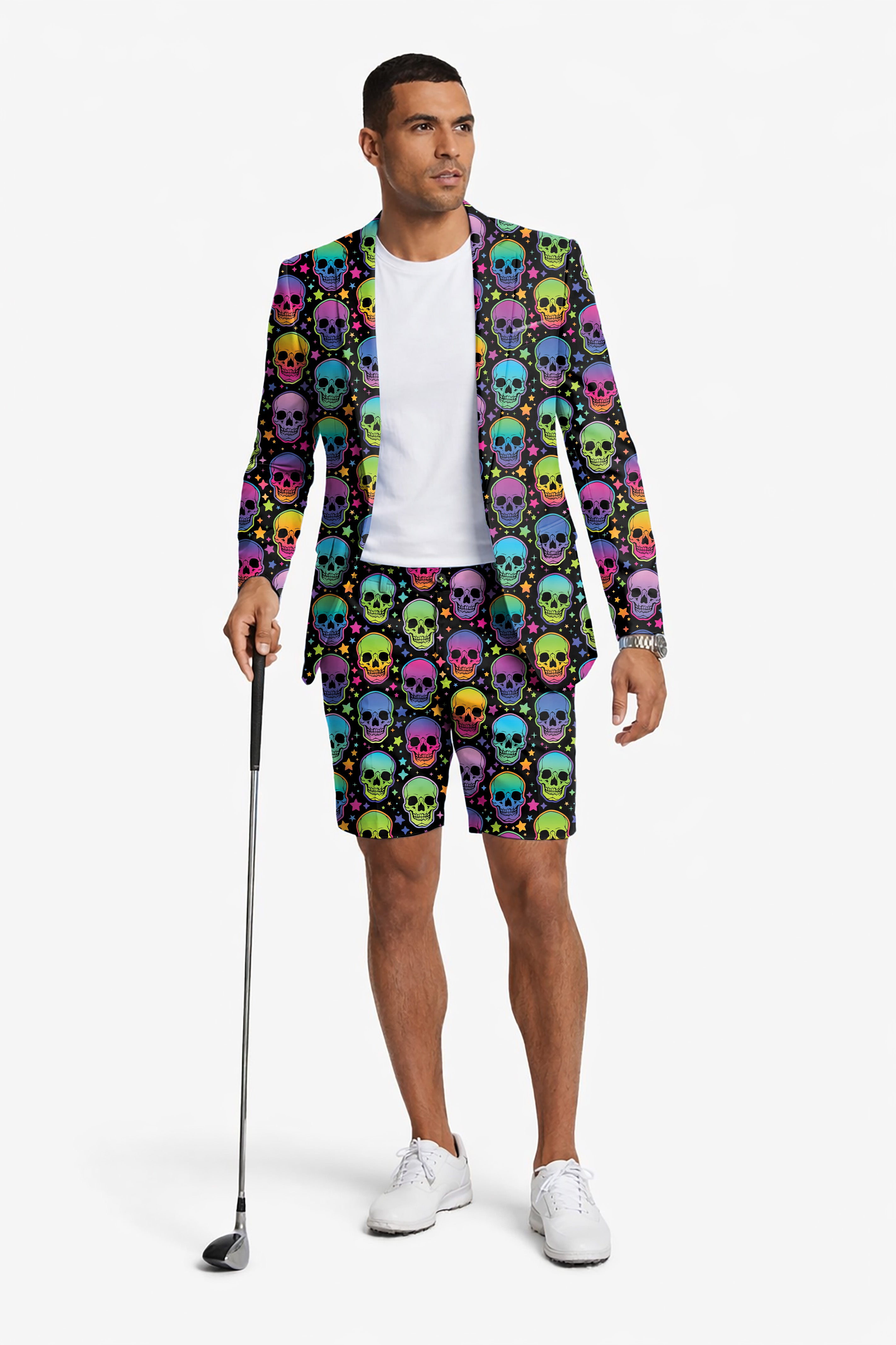 Neon Skulls Men's Party Costumes-Theme Party 2pcs Suit set-Blazer Shorts