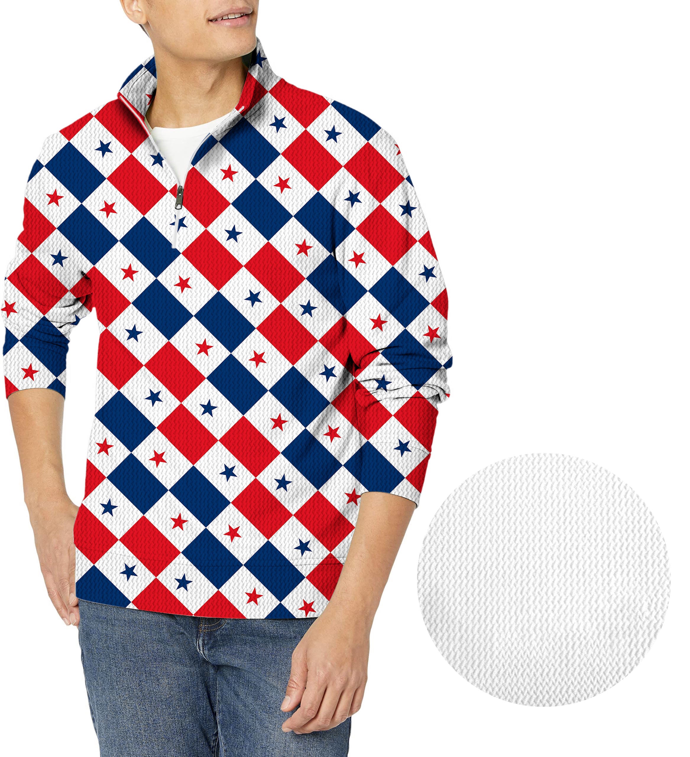 Argyle US Star flag-Men's Golf Waffle Zipper Pullover