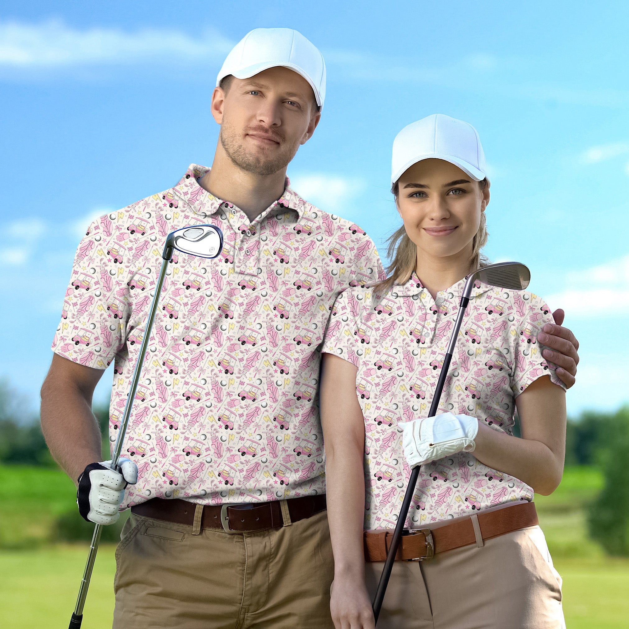 Couple Pink Golf Cartoon set Golf Championship Trophy tournament