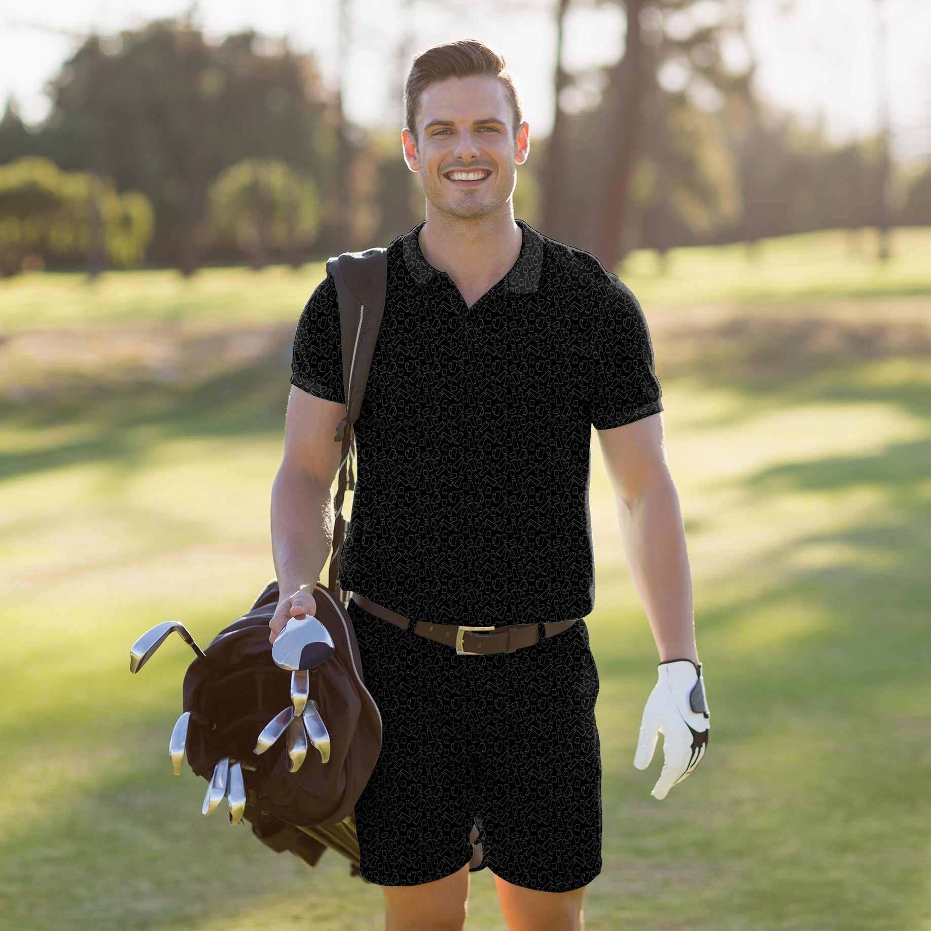 Men's Golf Set polo and shorts with moisture-wicking fabric and UPF 40+ protection