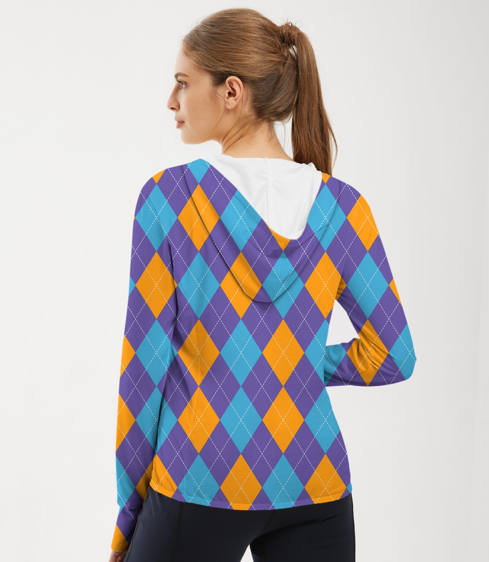 Women's Outdoor Purple orange blue Argyle Golf Sun Protection Slim Fit zip hoodies