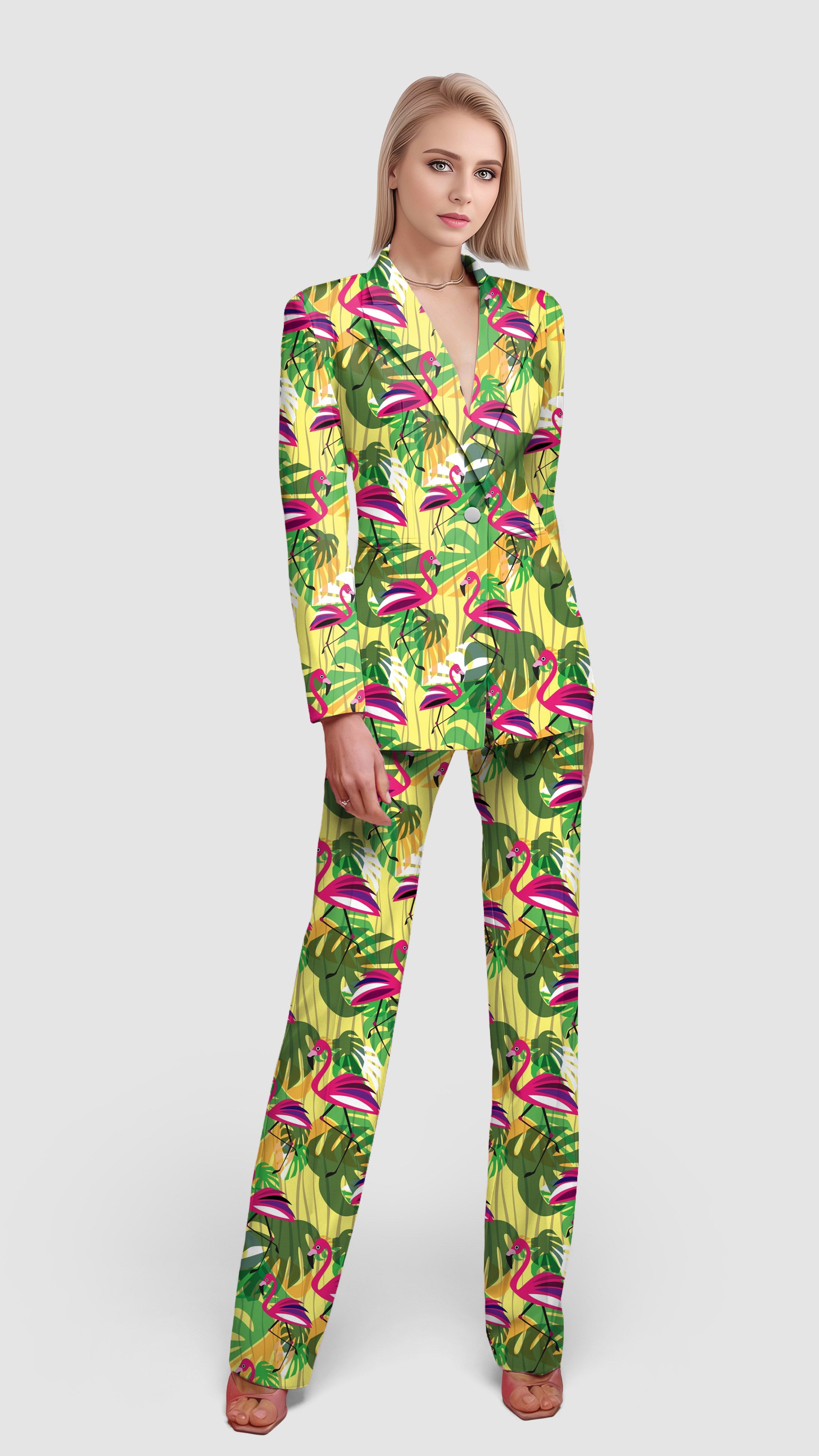 pink Flamingo-Women's Blazer Casual Work Office Blazer Suit set