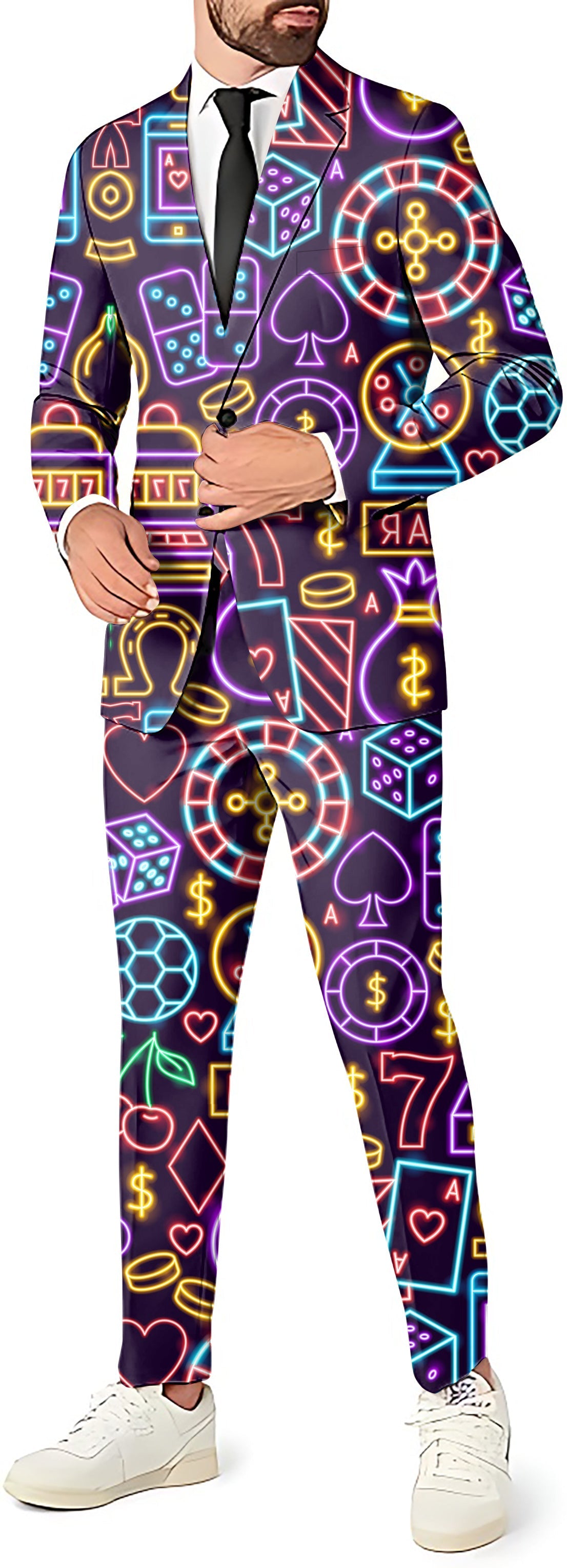 Money Shot BANKROLL men's neon casino themed party suit with blazer, pants, and vest
