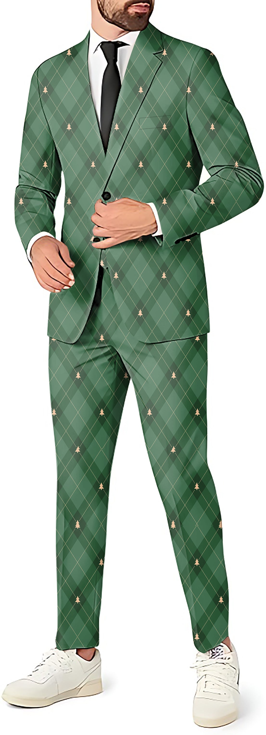 Green diamond-patterned Christmas tree Men's Party Costumes-Theme Party 2 or 3pcs Suit set-Blazer Pants & Vest