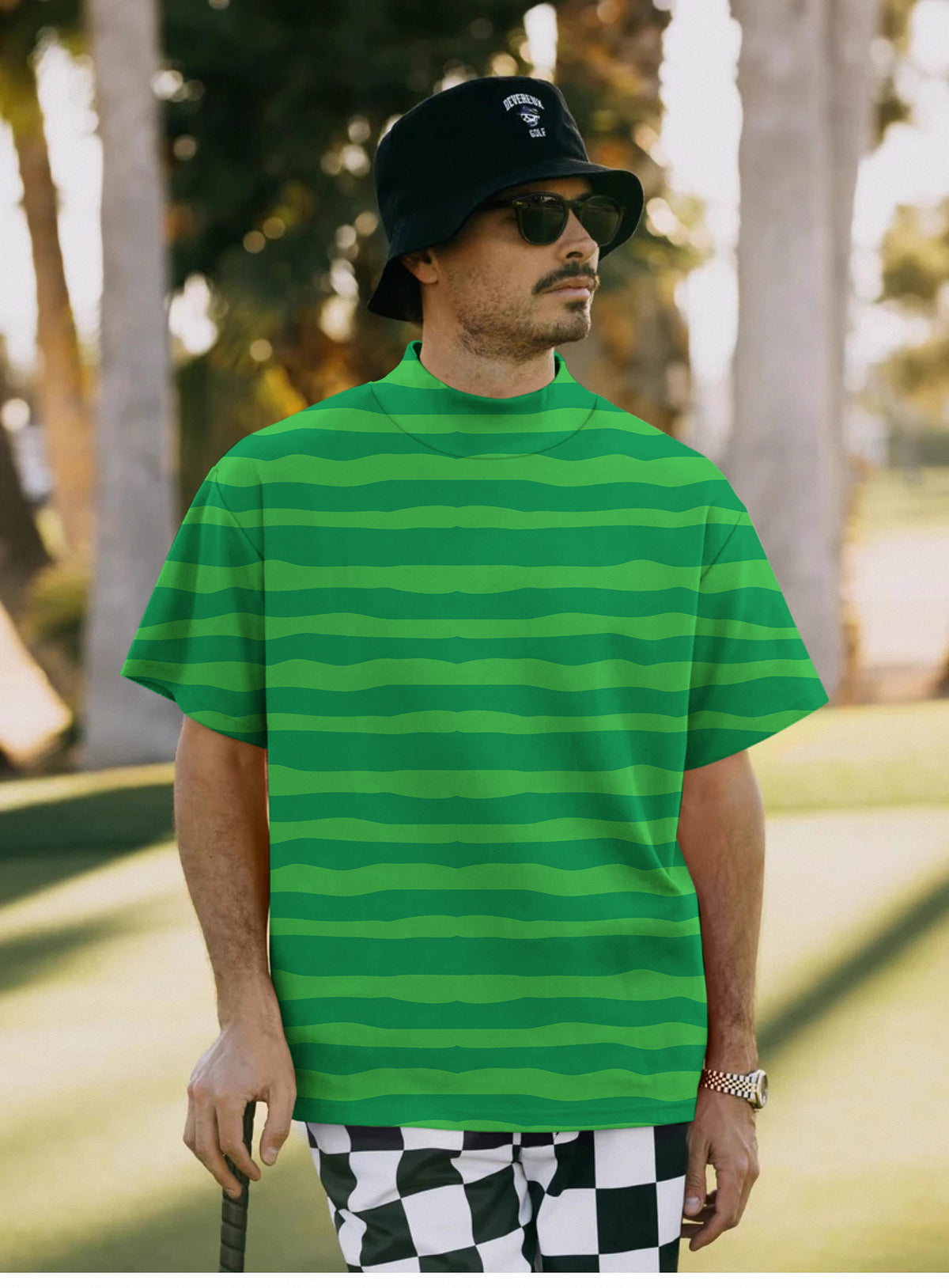Men's Horizontal watermelon stripes Mock Neck Long/Short Sleeve Golf Tops