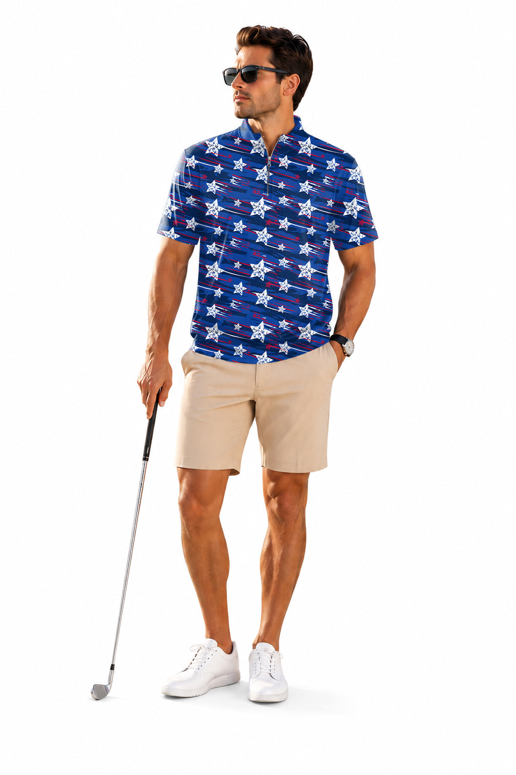 Men's Short Sleeve Quarter Zip Golf Pullover American Star Embroidery